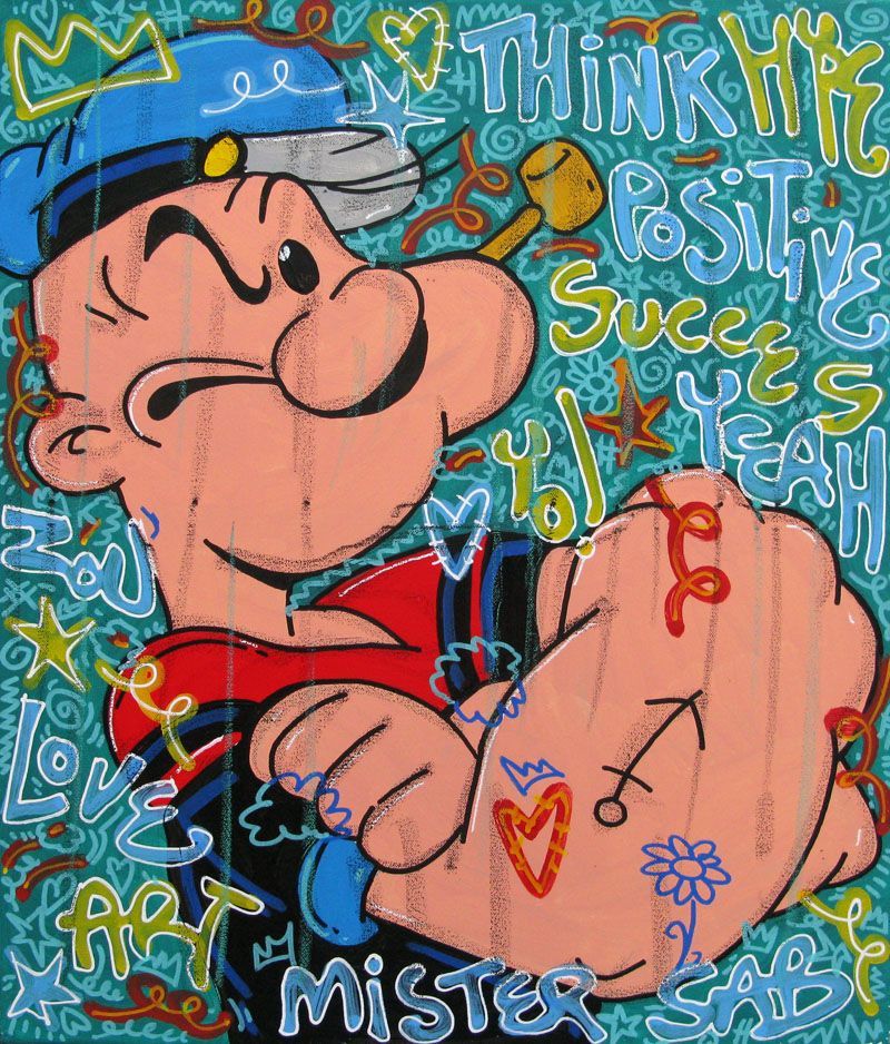 Peinture street art moyen format Think Positive – RICO SAB – 50 × 61 cm
