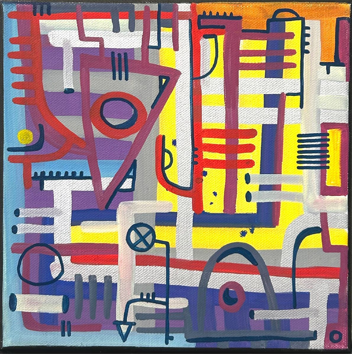 Peinture street art petit format jaune et rouge Geometric yellow – TAREK – 20 × 20 cm