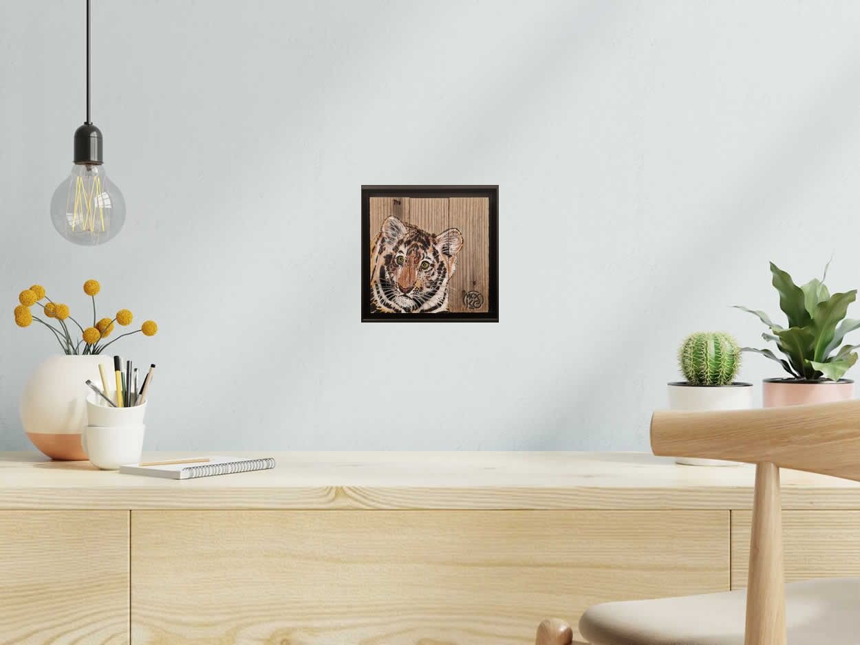 Peinture Bébé tigre de MOSKO dans un intérieur – 20 × 20 cm