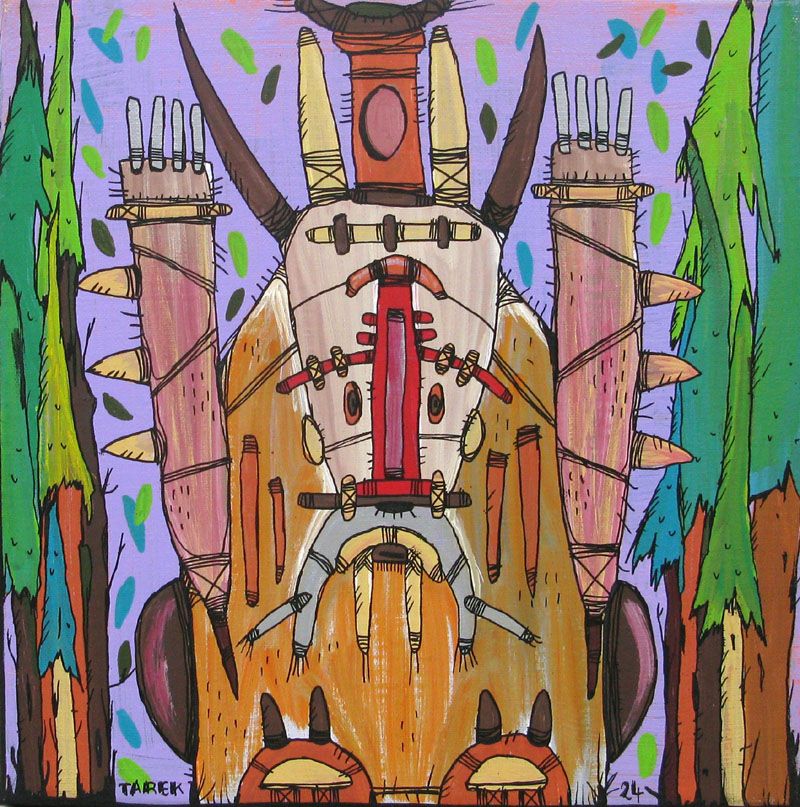 Peinture street art petit format Totem Violet – TAREK – 30 × 30 cm