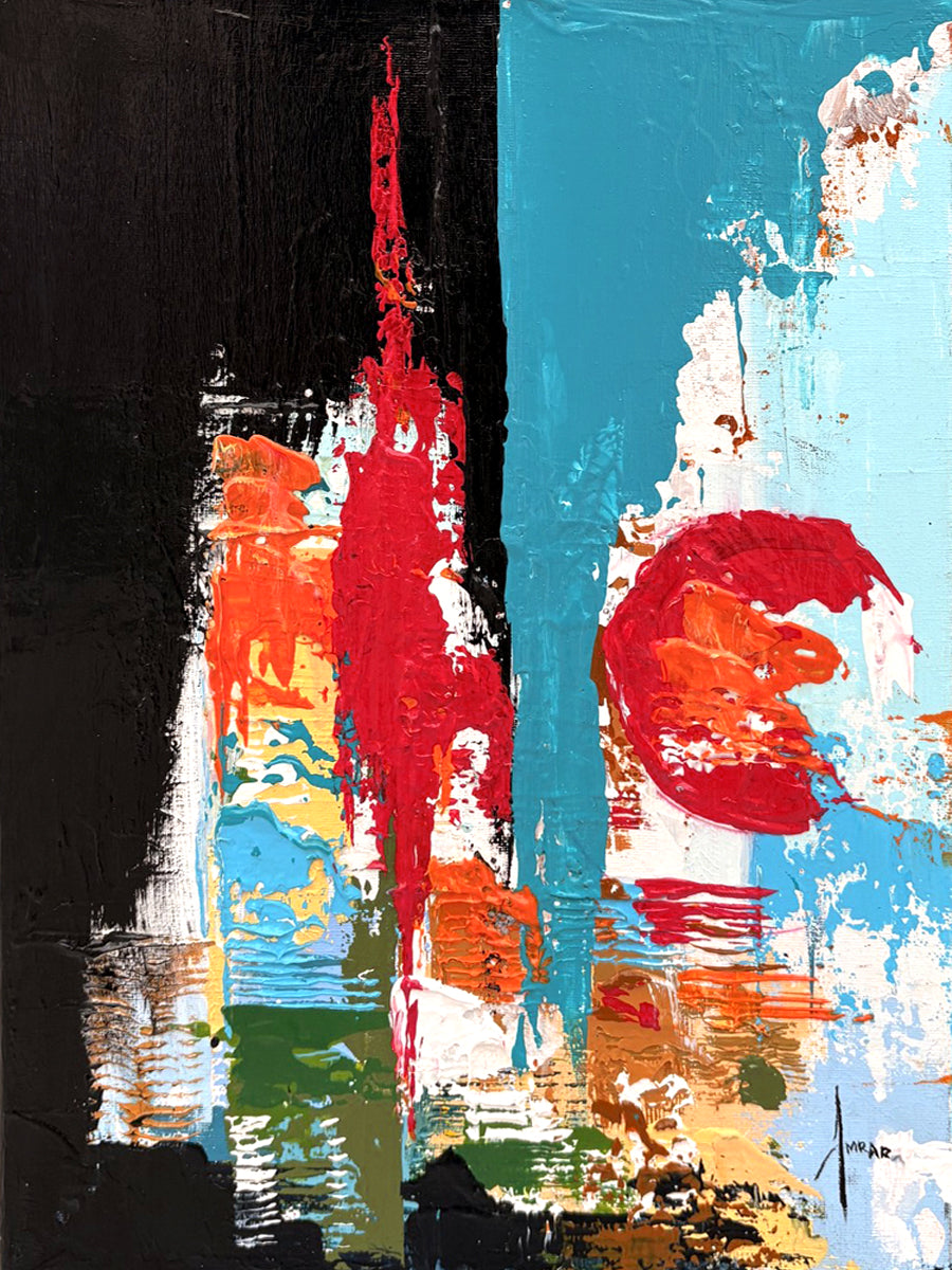 peinture abstraite multicolore de Farid Amrar, acrylique sur toile, 30 x 40 cm