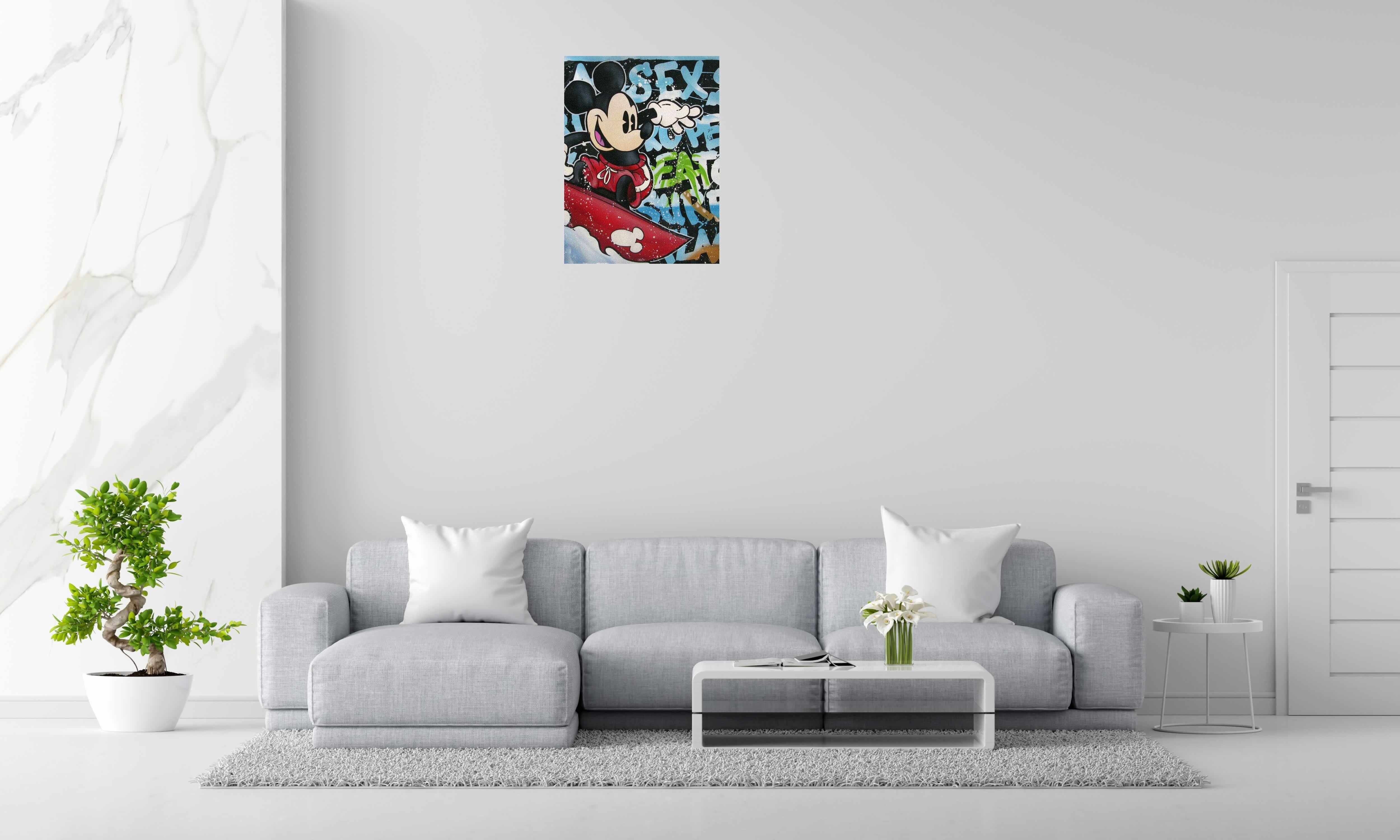 Peinture MICKEY SURFING de JUG dans un intérieur – 97 × 130 cm