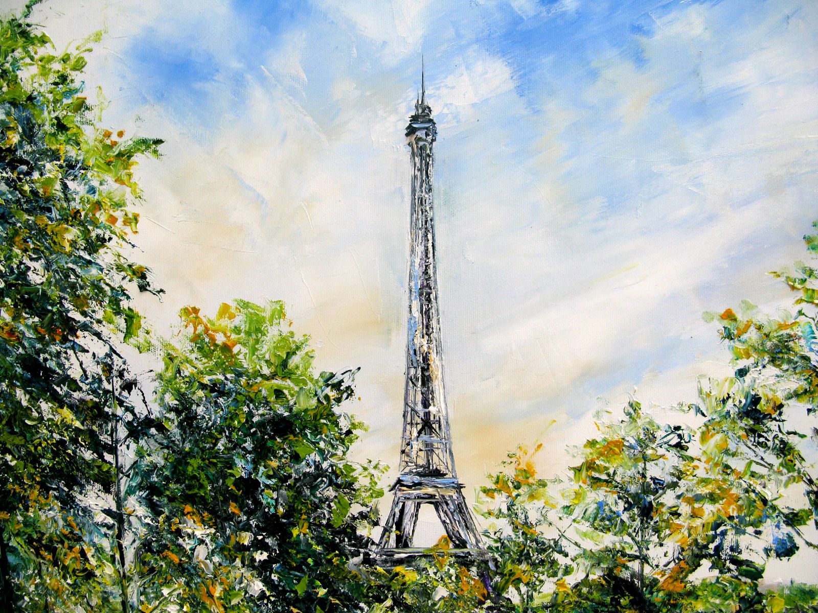Tableau de PHIL a pour titre Jardin du Trocadero style figuratif dim : PHILprix:700