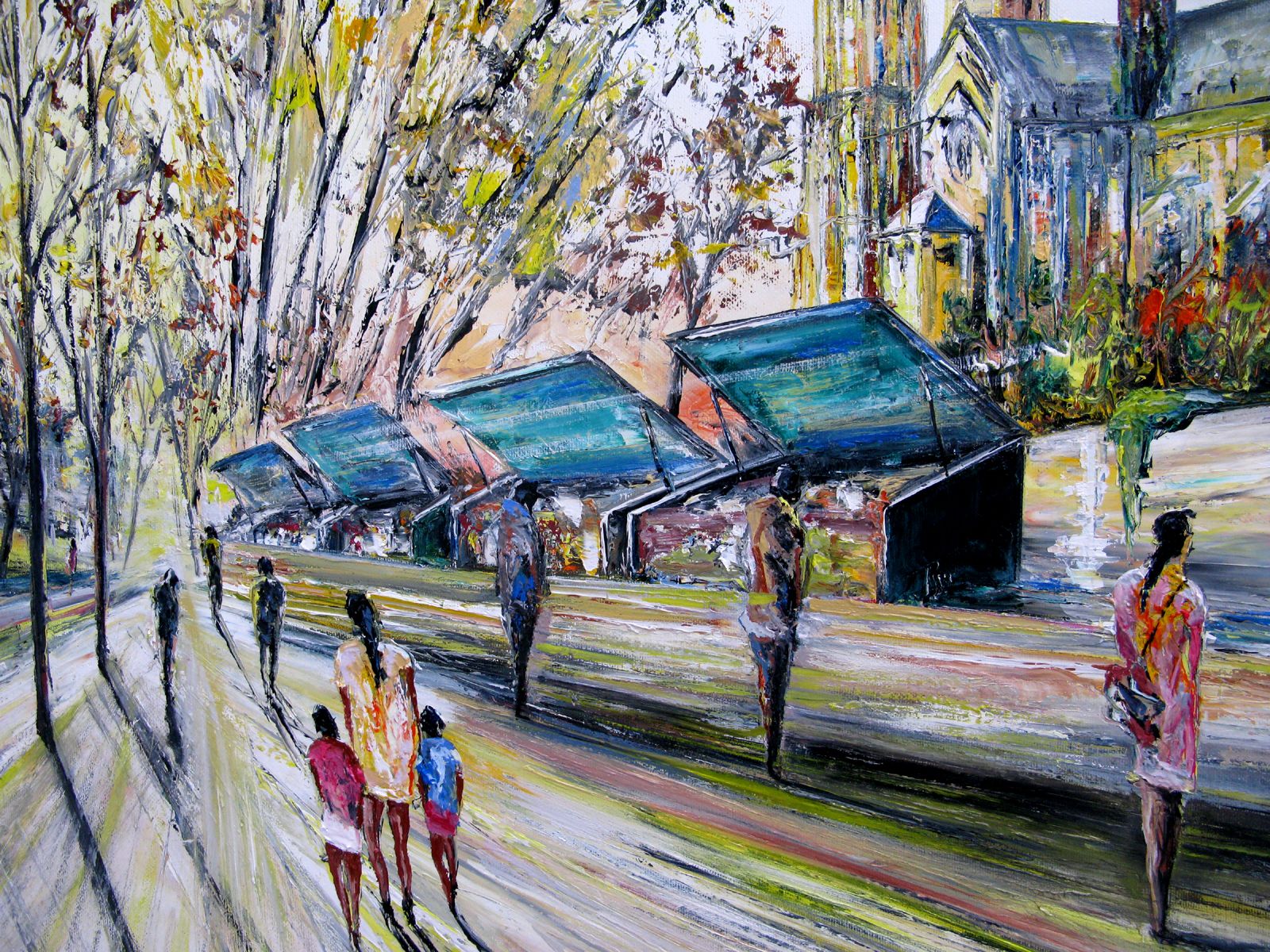 Tableau de PHIL a pour titre Les bouquinistes style figuratif dim : PHILprix:700