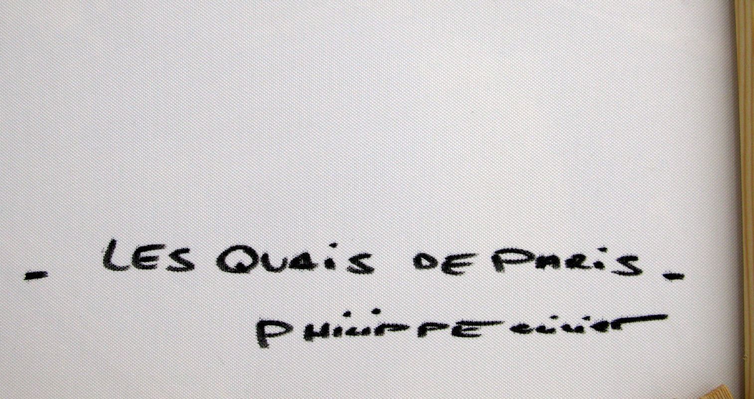 Tableau de PHIL a pour titre Les quais de Paris style figuratif dim : PHILprix:350