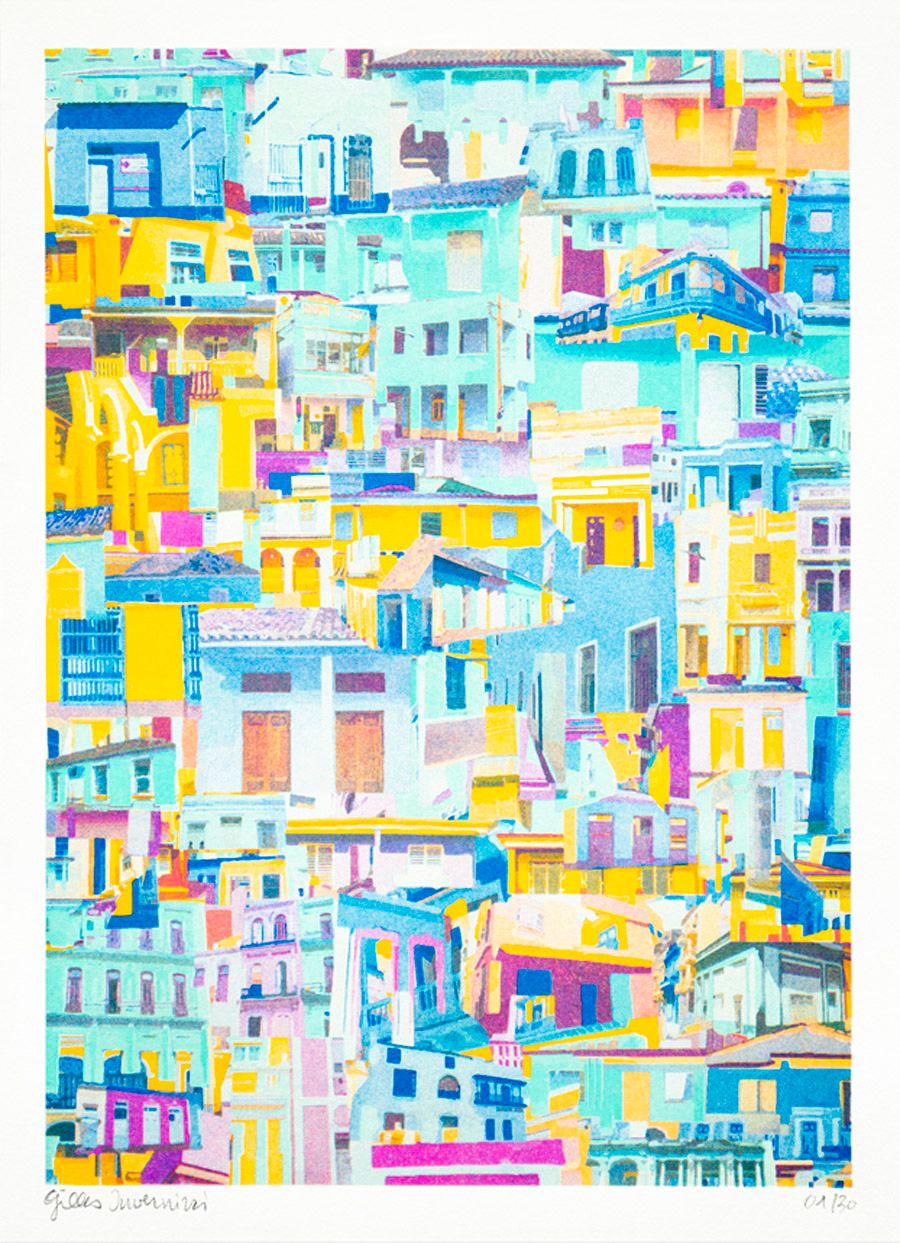 Risographie figuratif petit format CUBA – GILLES INVERNIZZI – 30 × 40 cm
