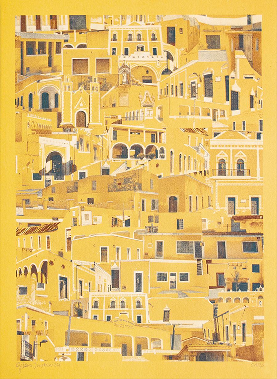 Risographie figuratif petit format jaune IZAMAL (MEXIQUE) – GILLES INVERNIZZI – 30 × 40 cm