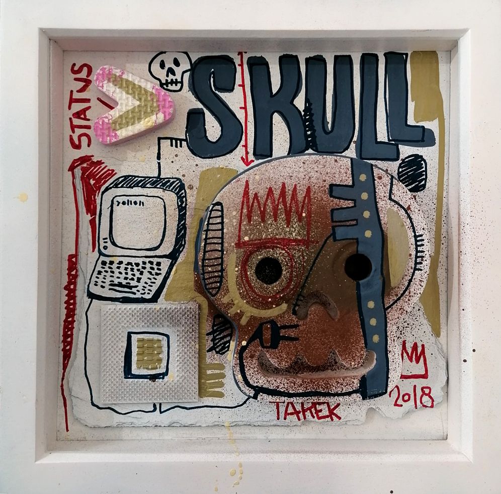 Sculpture graphique petit format SKULL – TAREK – 24 × 24 cm