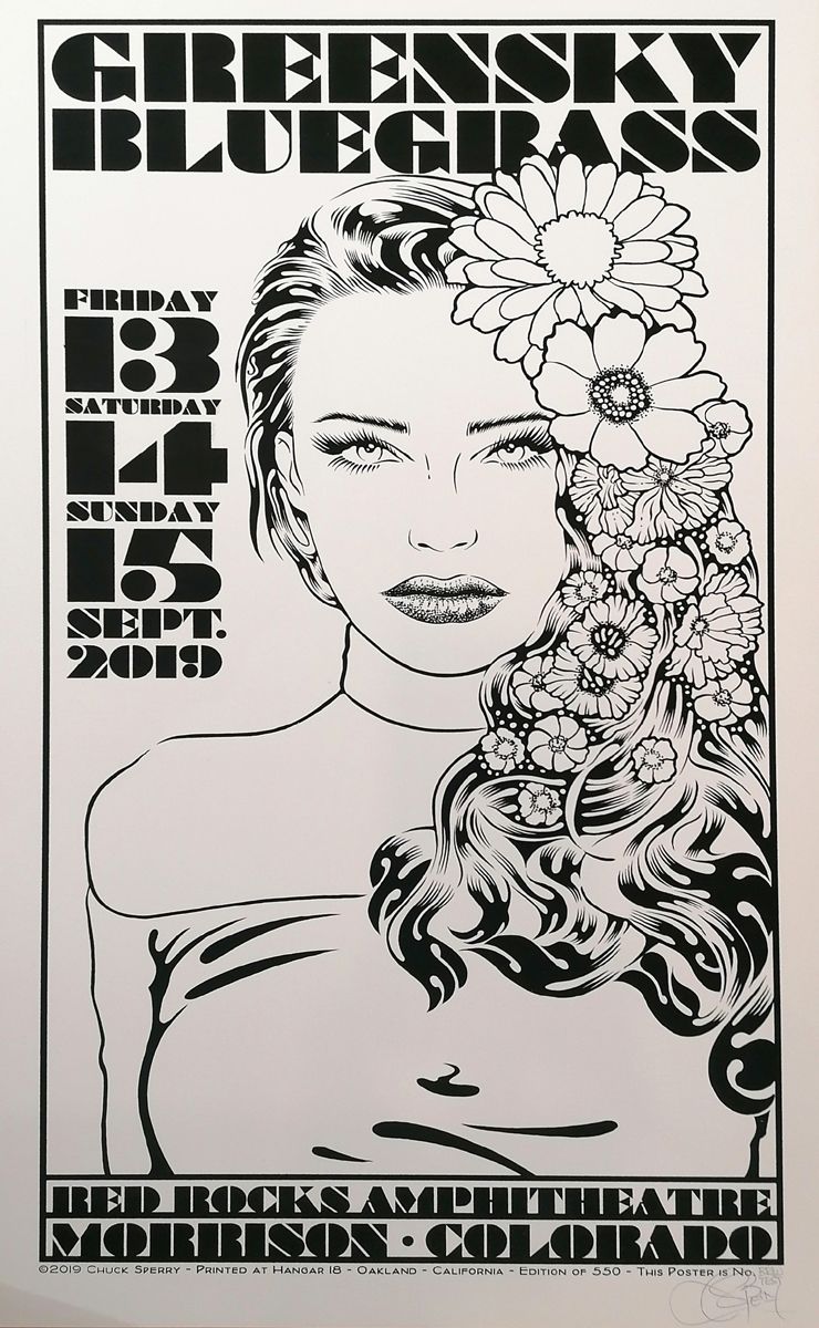 Serigraphie figuratif moyen format blanc et noir GREENSKY BLUEGRASS test BW – CHUCK SPERRY – 51 × 89 cm