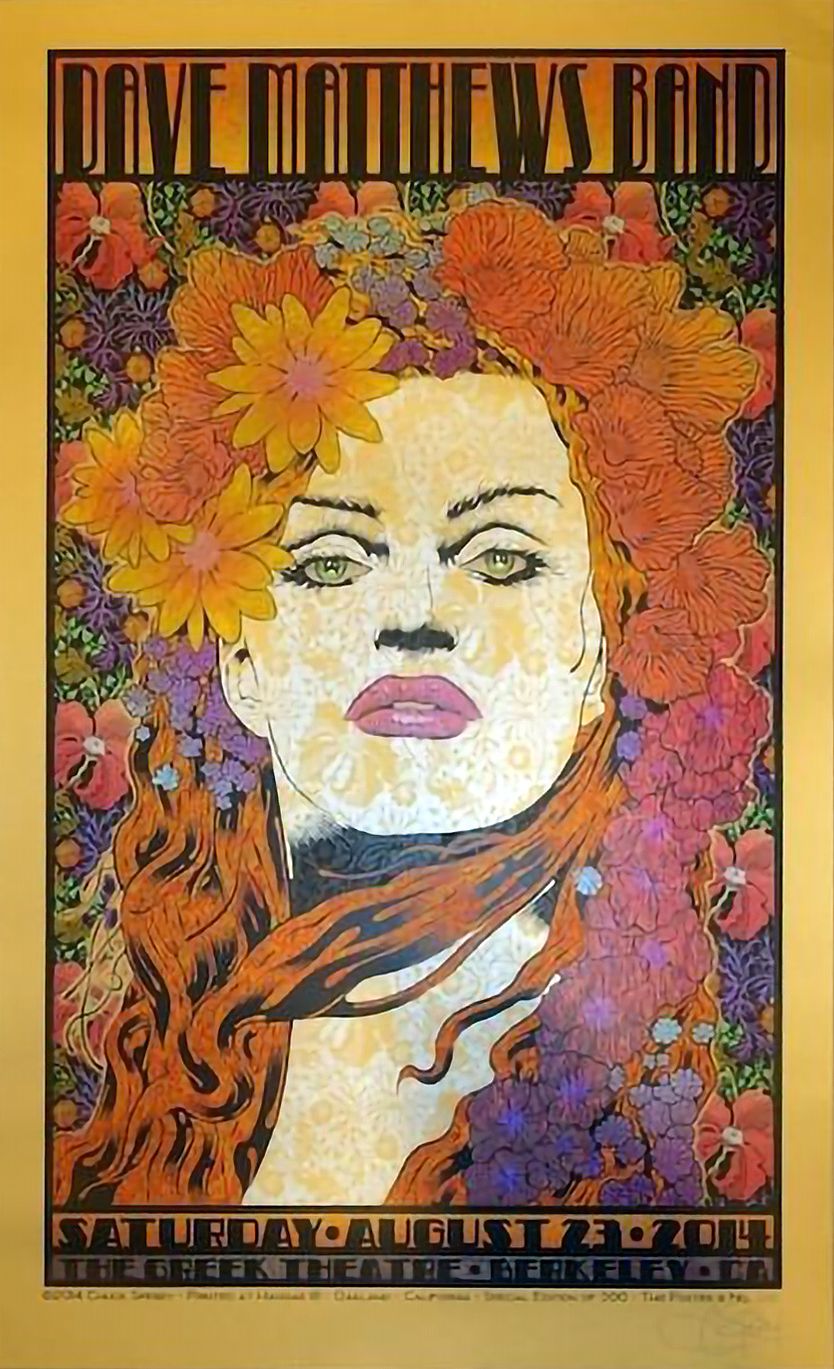 Serigraphie figuratif moyen format DAVE MATTHEWS BAND THE GREEK 2014 gold AP – CHUCK SPERRY – 53 × 86 cm