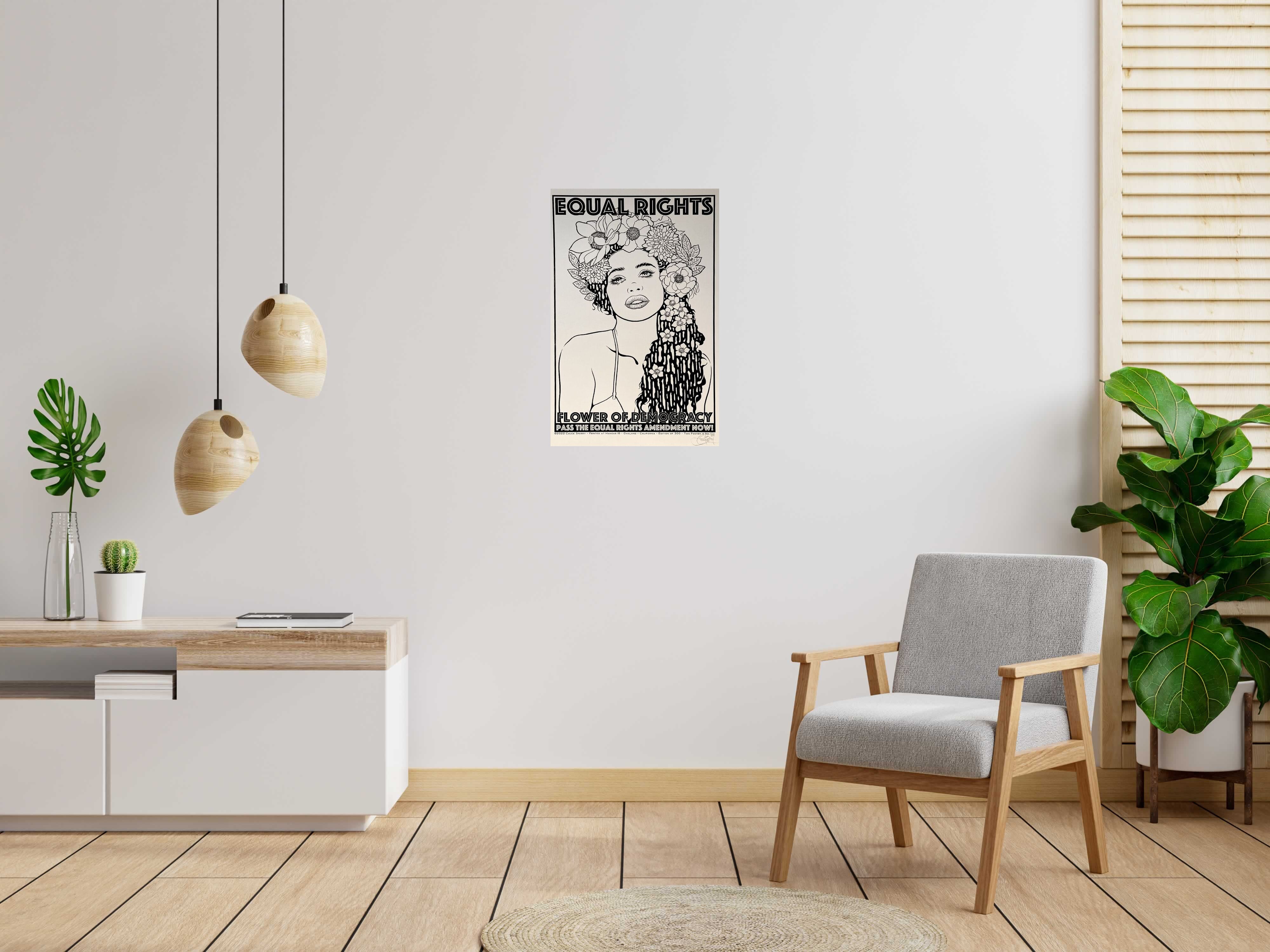 Serigraphie EQUAL RIGHTS test BW de CHUCK SPERRY dans un intérieur – 53 × 81 cm
