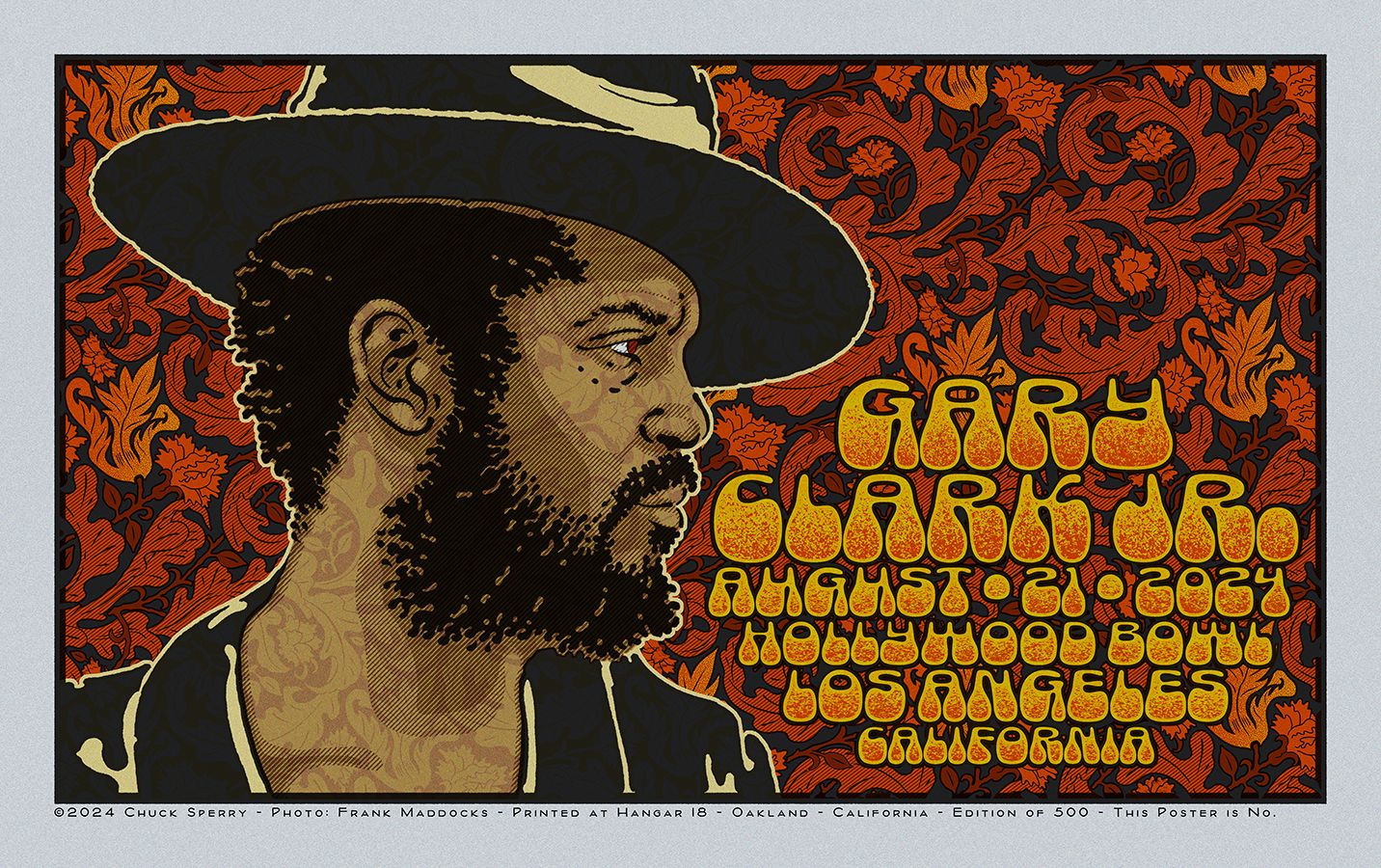 Serigraphie figuratif moyen format GARY CLARK Jr. HOLLYWOOD BOWL silver – CHUCK SPERRY – 55 × 89 cm