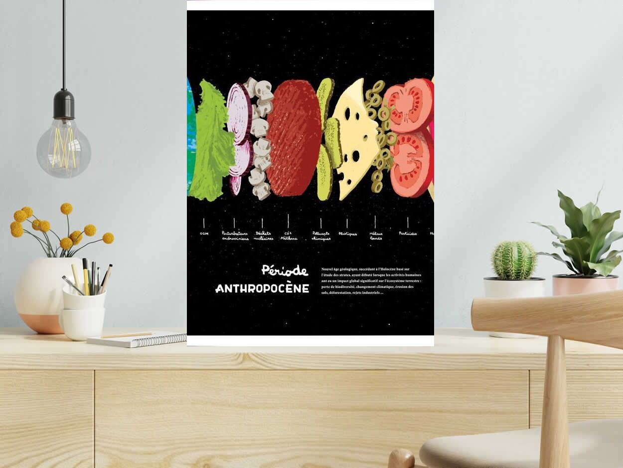 Serigraphie PERIODE ANTHROPOCENE de DUGUDUS dans un intérieur – 50 × 70 cm