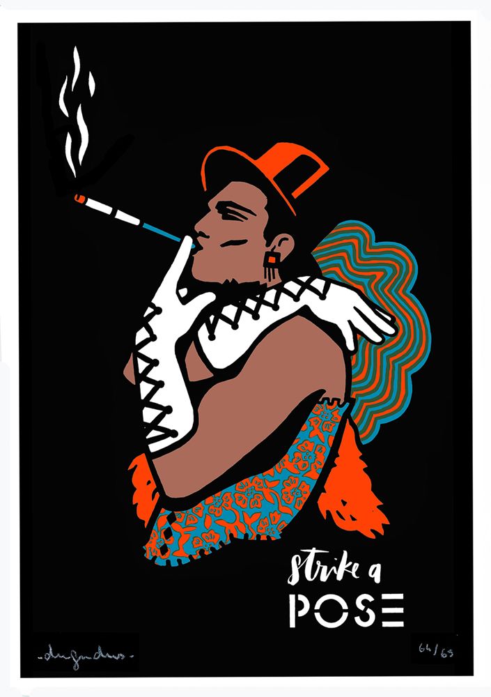 Serigraphie graphique petit format STRIKE A POSE FLUO – DUGUDUS – 40 × 50 cm