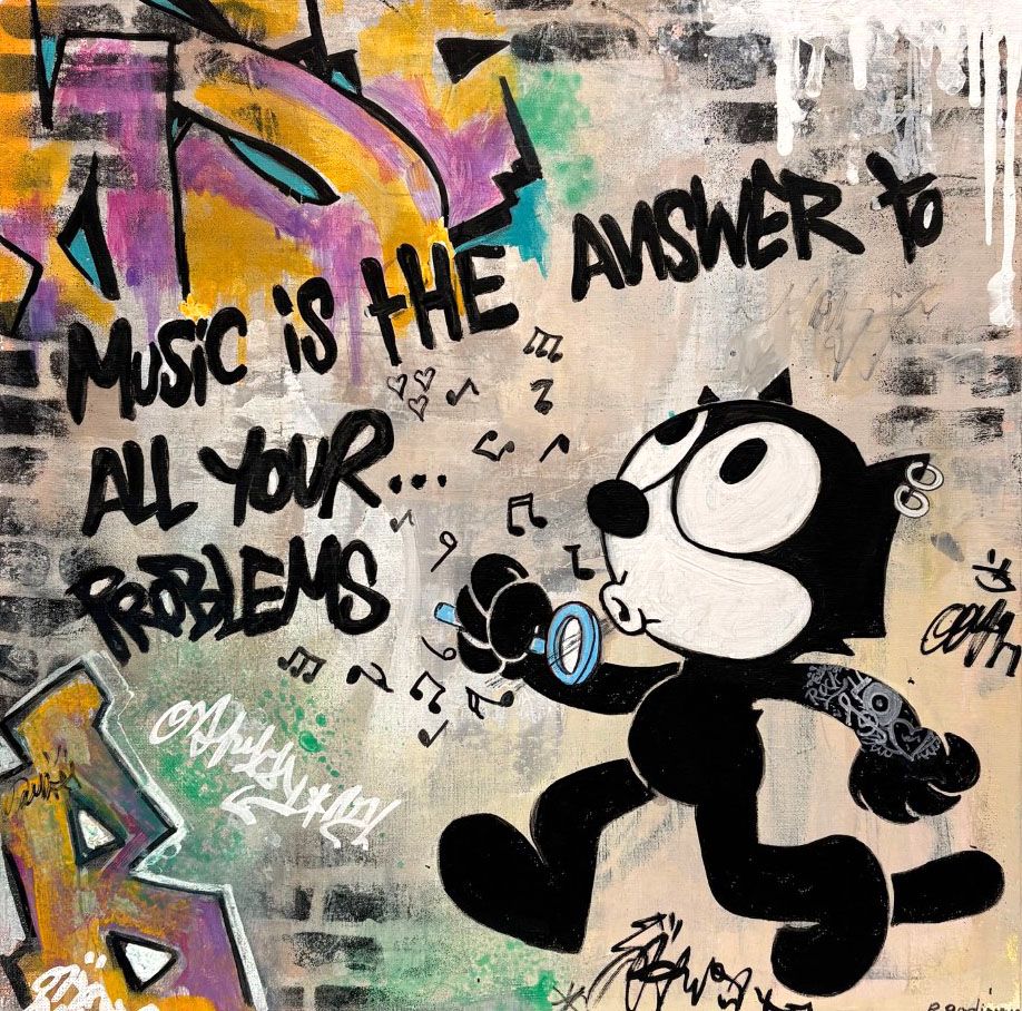 Tableau de PATRICIA GADISSEUR a pour titre Music is the answer style street pop art, graffiti dim : PATRICIA GADISSEURprix:320