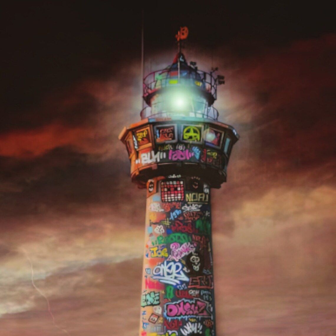 Editions d'art de BLACH a pour titre Sunset VS Lighthouse style street art dim : BLACHprix:70