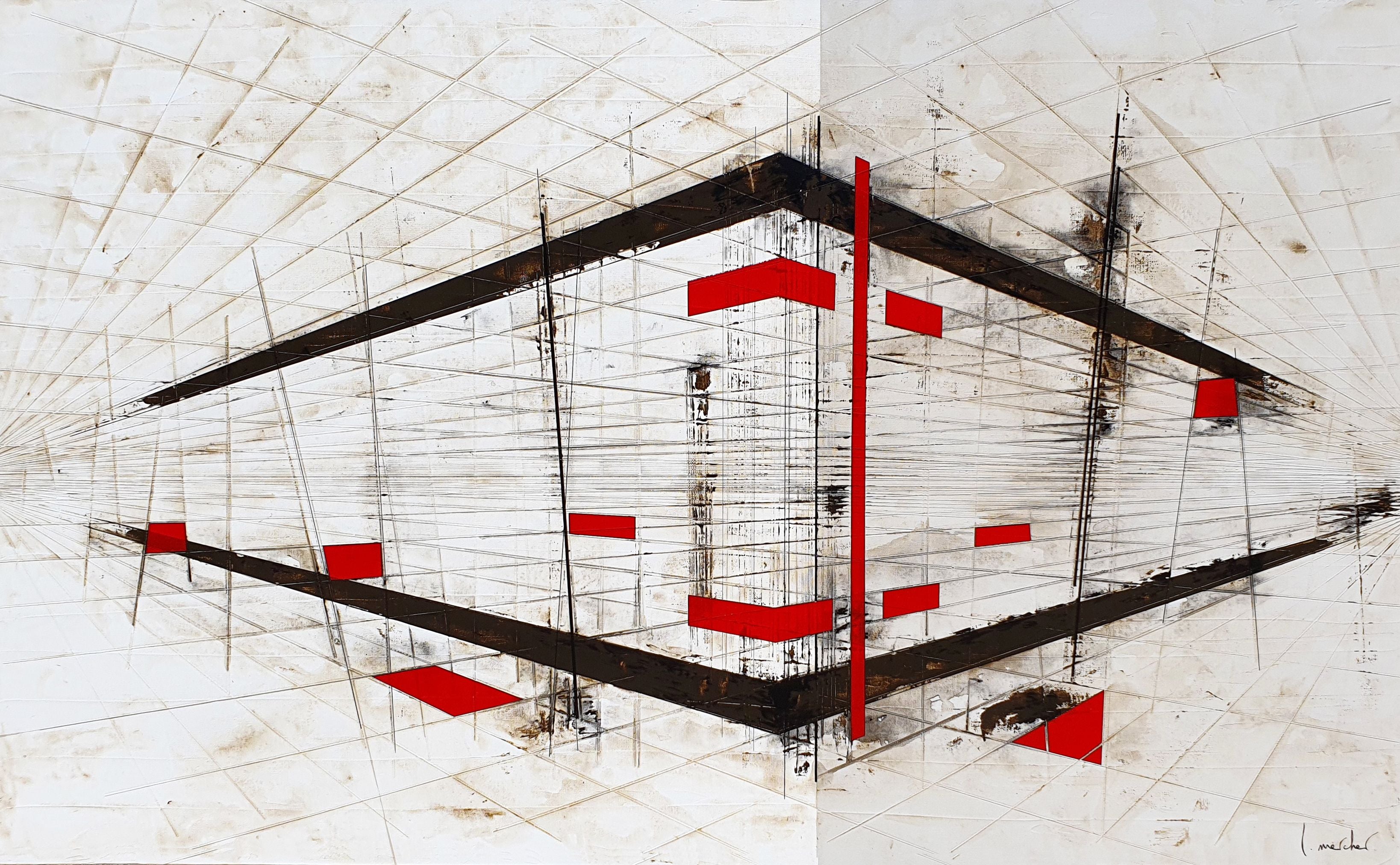 Tableau abstrait format xxl beige CROSSROADS – LUDOVIC MERCHER – 89 × 146 cm