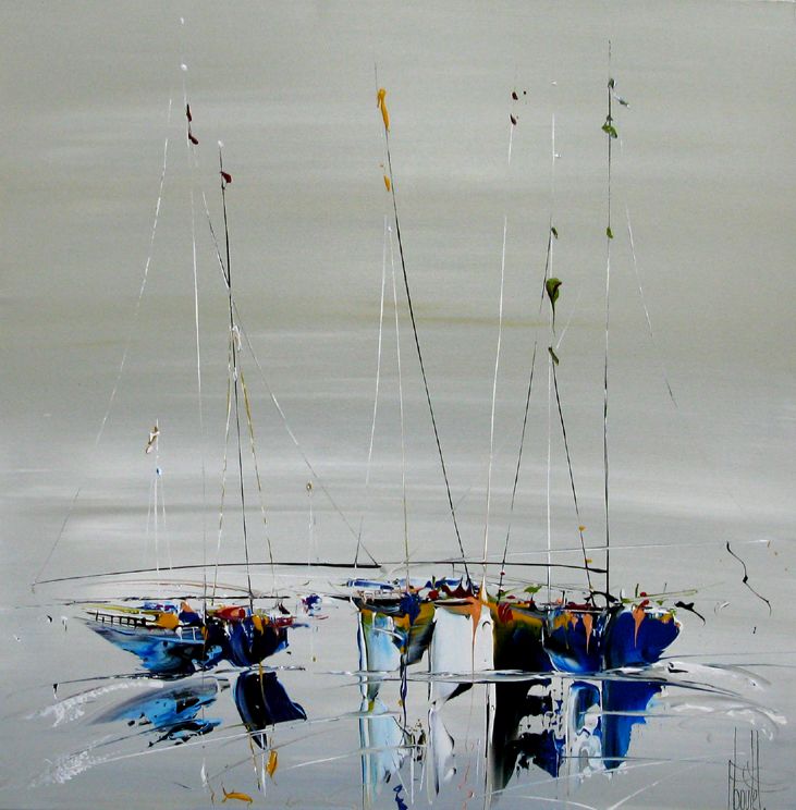 Tableau abstrait format xxl MARINE ABSTRAITE 2024-47 – F. BOUTET – 80 × 80 cm