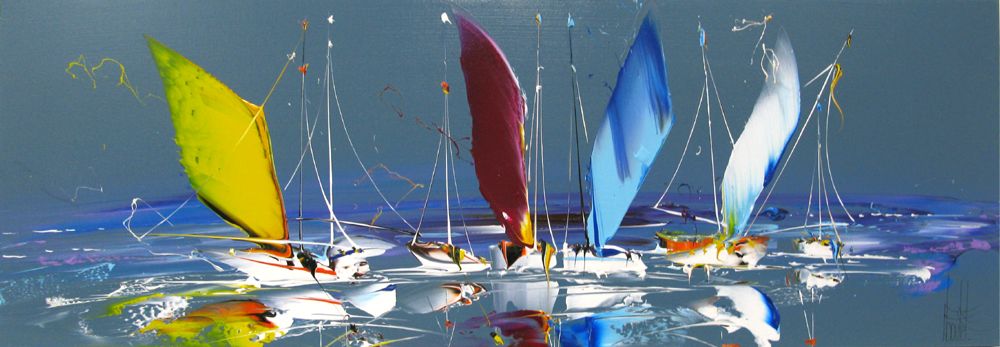 Tableau abstrait format xxl MARINE ABSTRAITE 2024-61 – F. BOUTET – 120 × 40 cm