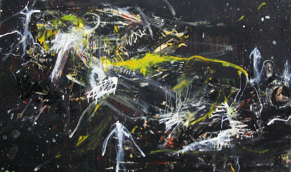 Tableau abstrait format xxl jaune et noir SANS TITRE – RINGER HERVE – 162 × 97 cm
