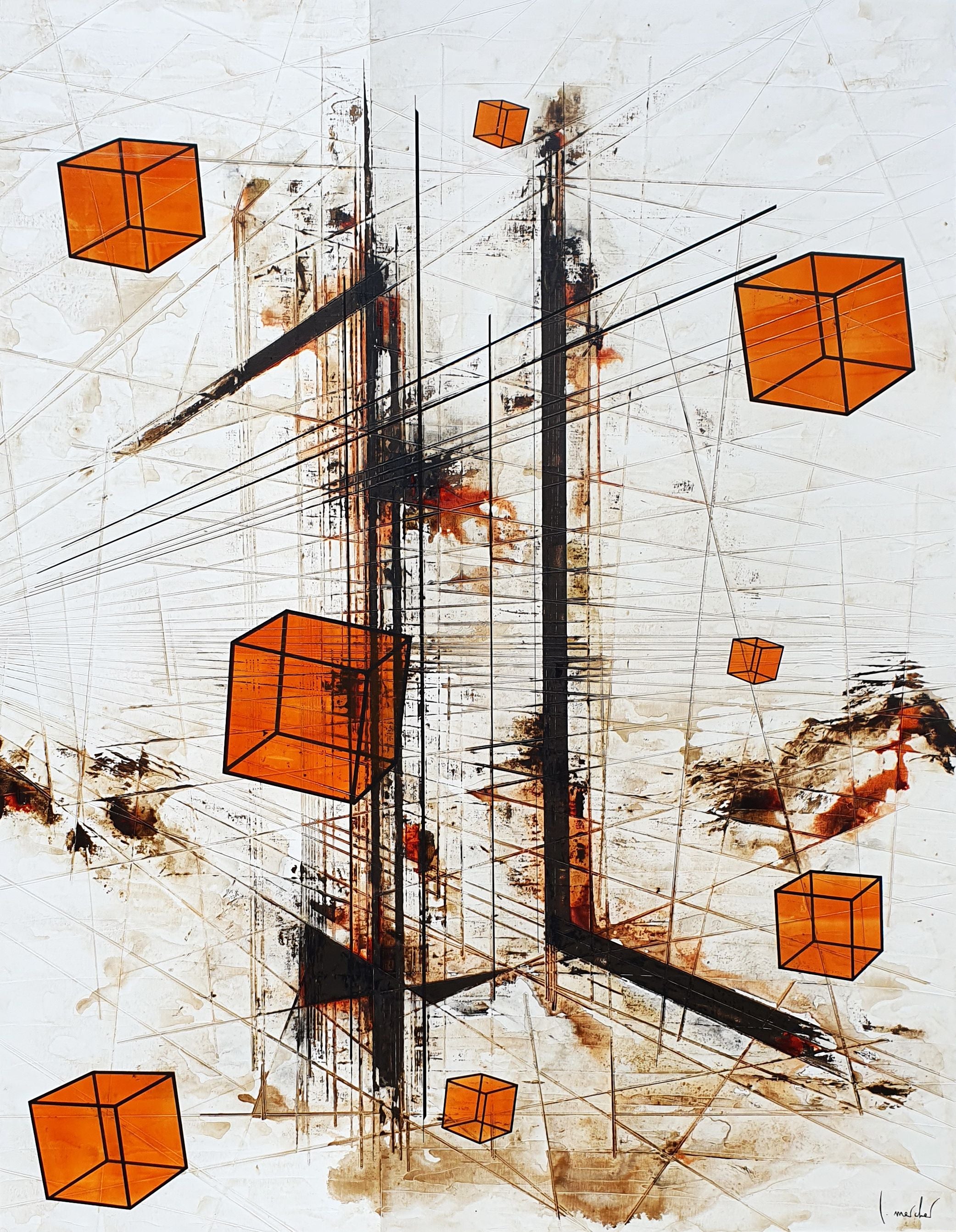 Tableau abstrait format xxl BUILD – LUDOVIC MERCHER – 114 × 146 cm