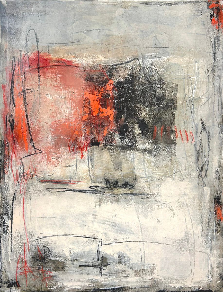 Tableau abstrait format xxl rouge Nuances rouge capucine – TANIA CARRARA – 97 × 130 cm