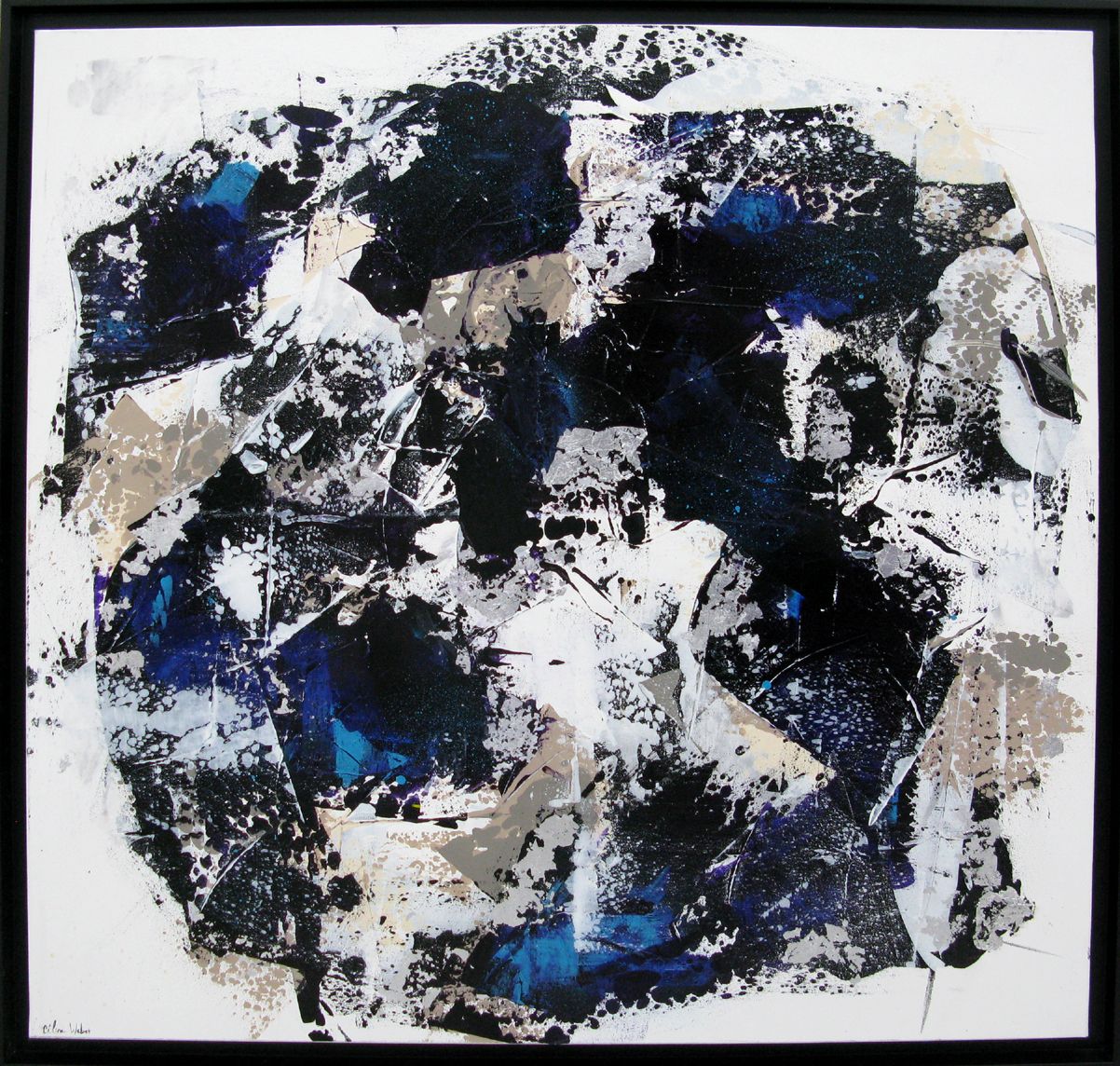 Tableau abstrait grand format Fragments - Bleu smalt – CELINE WEBER – 100 × 100 cm