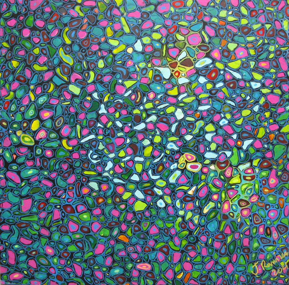 Tableau abstrait grand format MICROMONDE 1 – JAVIER RAMIREZ – 100 × 100 cm