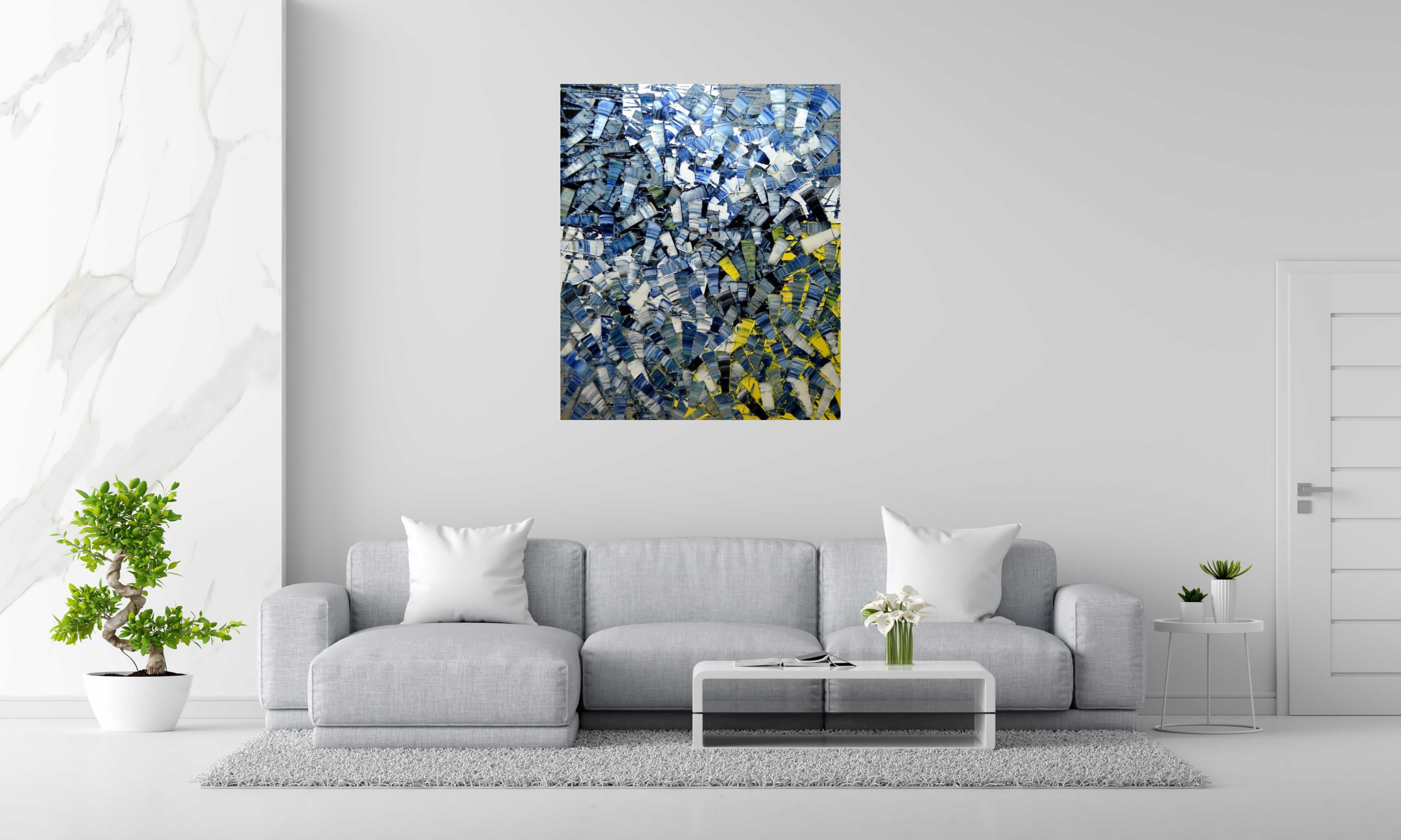 Tableau Peinture abstraite 05-2025-33 de ALAIN BECANNE dans un intérieur – 100 × 120 cm