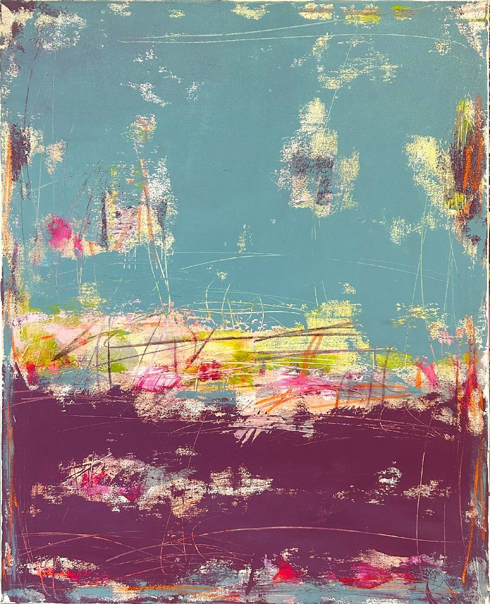 Tableau abstrait grande taille bleu et violet Nuances de Provence – TANIA CARRARA – 81 × 100 cm