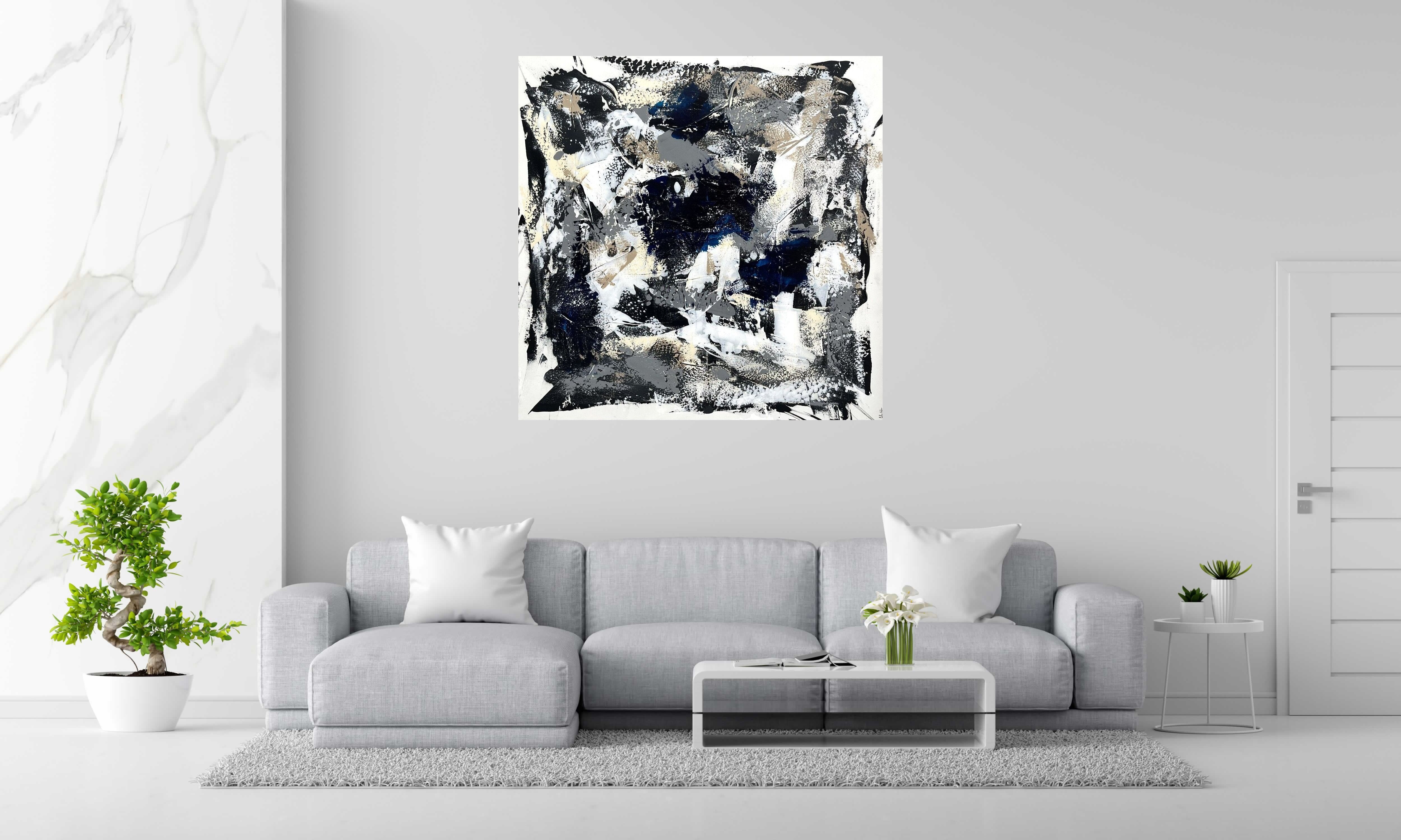 Tableau Fragments célestes de CELINE WEBER dans un intérieur – 130 × 130 cm