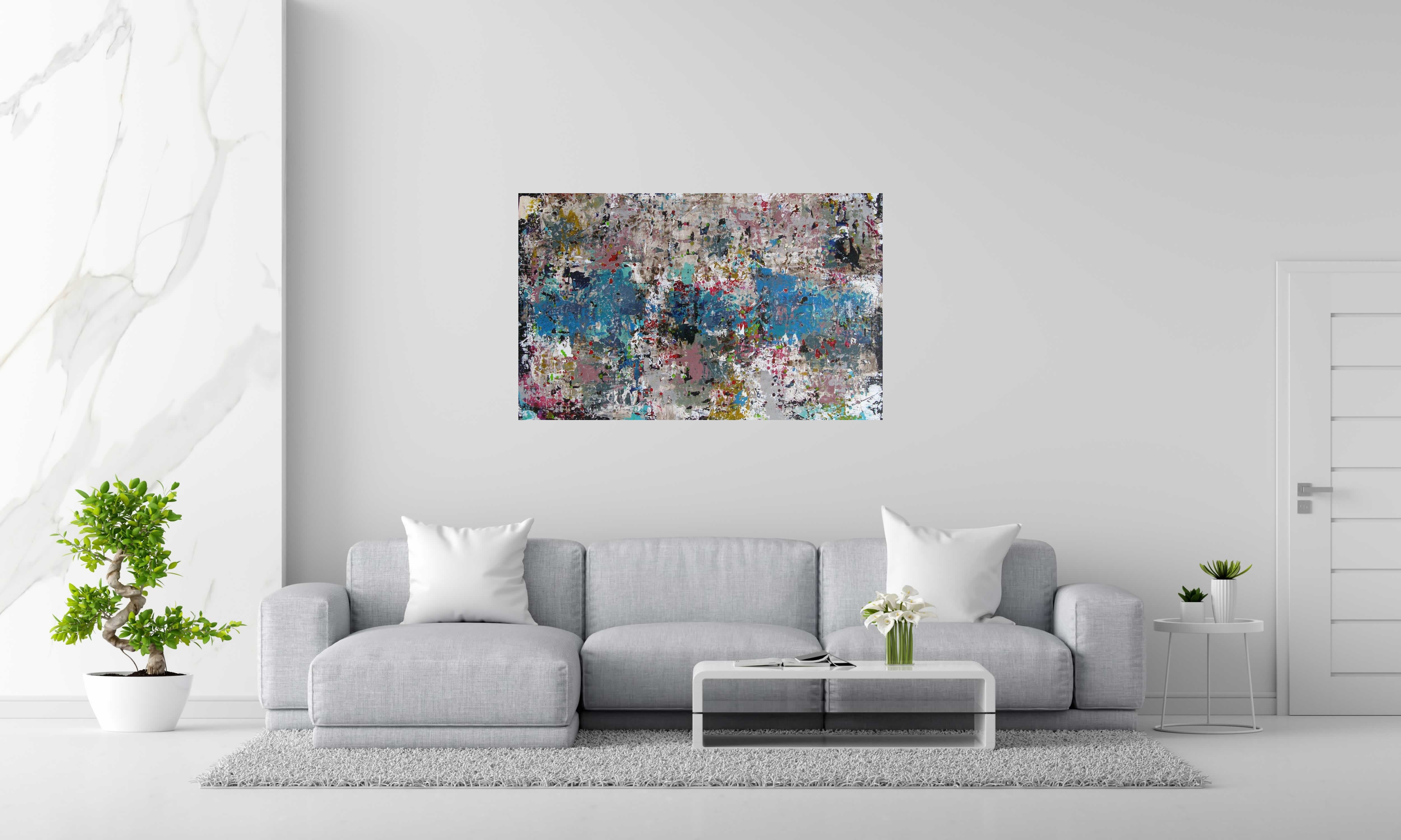 Tableau STONE QUARTZ BLEU de CELINE WEBER dans un intérieur – 130 × 97 cm
