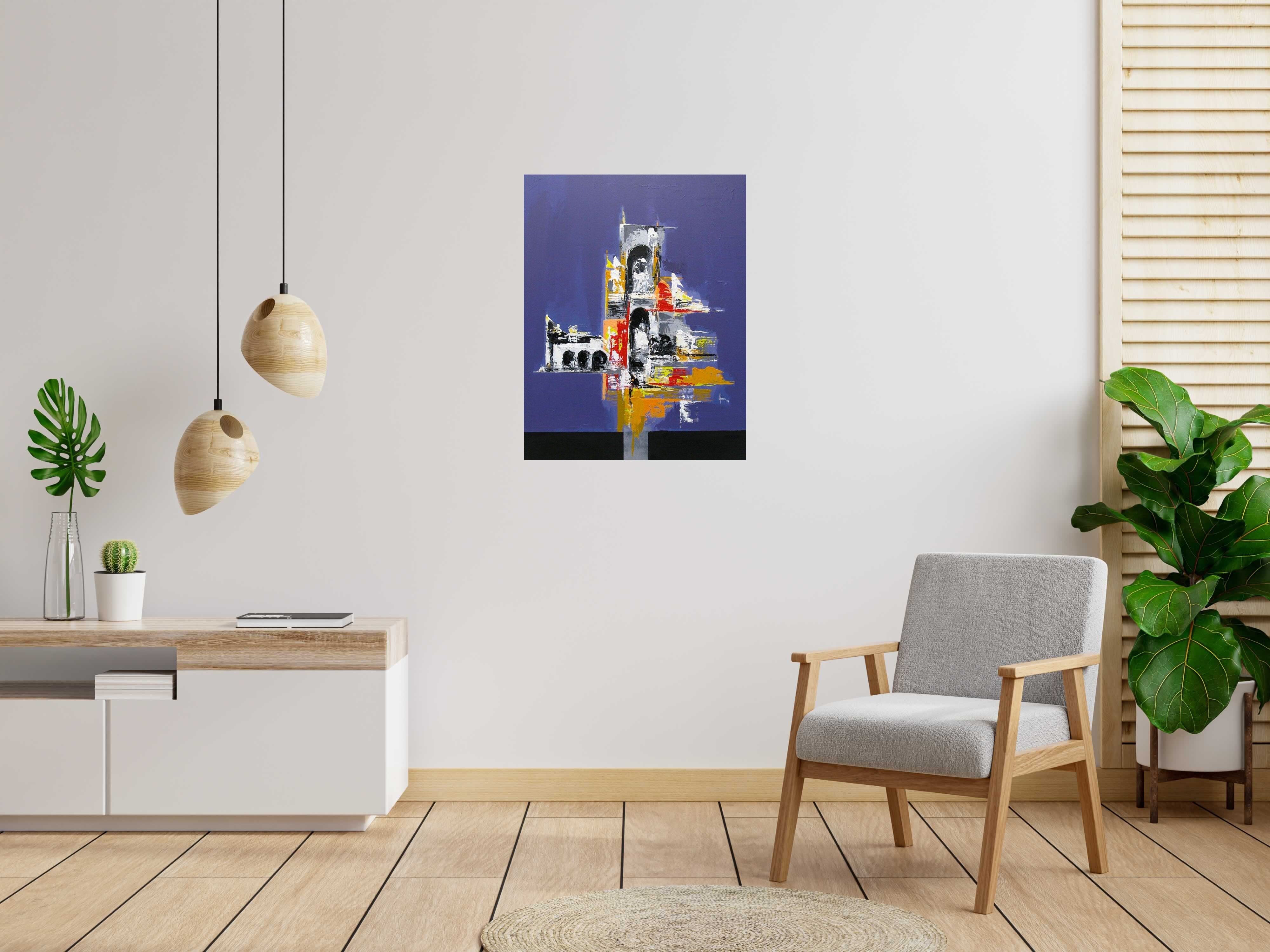 Tableau Construction inachevée de FARID AMRAR dans un intérieur – 70 × 90 cm