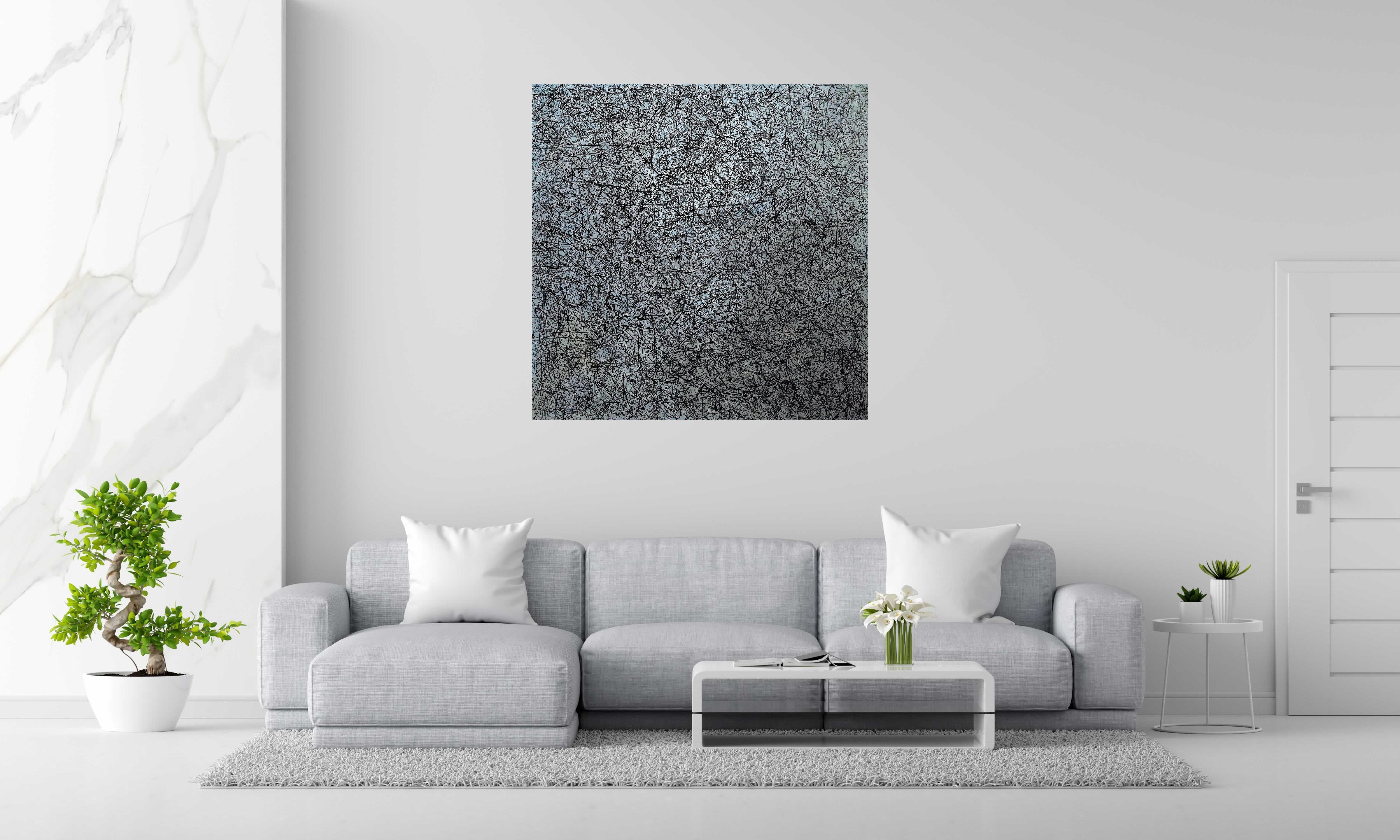 Tableau Blue ice de NASH dans un intérieur – 120 × 120 cm