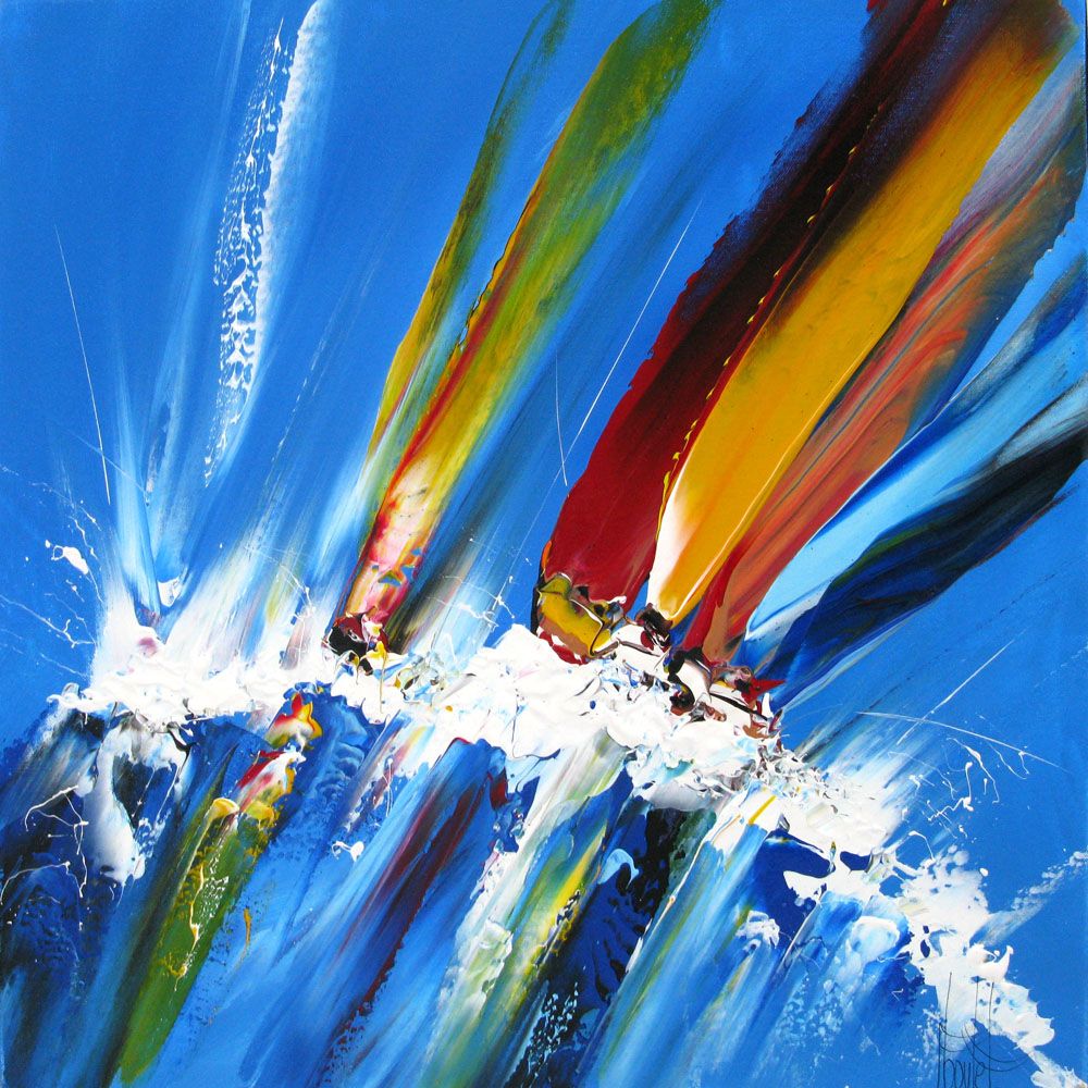 Tableau abstrait moyen format bleu MARINE ABSTRAITE 2022-05 – F. BOUTET – 60 × 60 cm