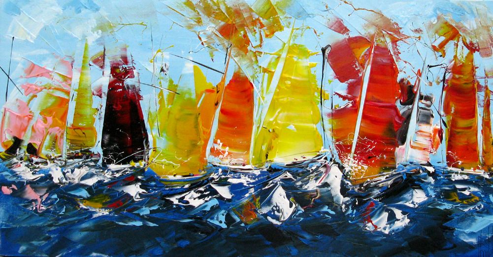 Tableau abstrait moyen format MARINE ABSTRAITE 2024-49 – F. BOUTET – 100 × 50 cm