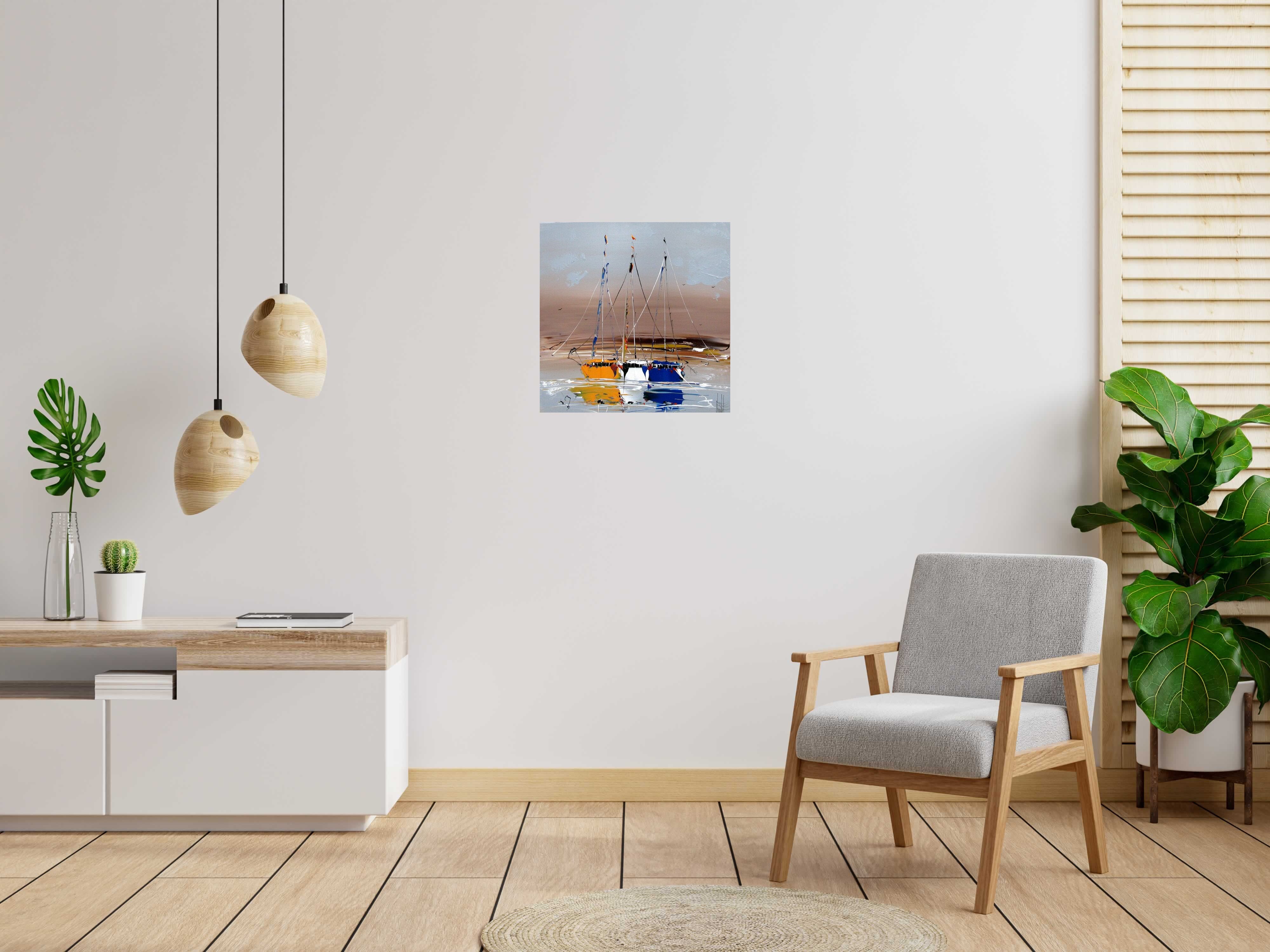 Tableau MARINE ABSTRAITE 91 de F. BOUTET dans un intérieur – 60 × 60 cm