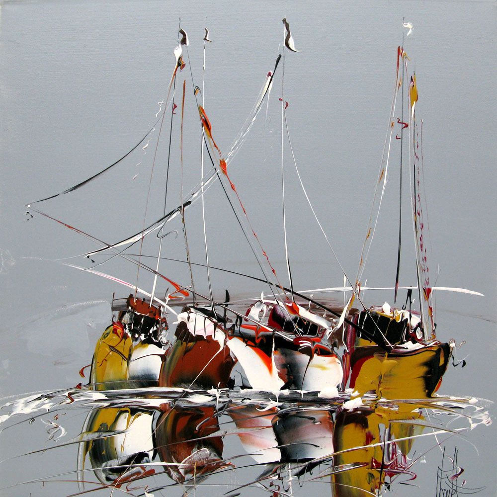 Tableau abstrait moyen format gris MARINE ABSTRAITE 2022-01 – F. BOUTET – 60 × 60 cm