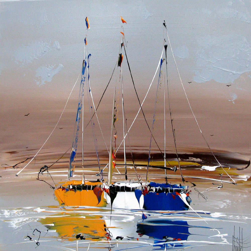 Tableau abstrait moyen format gris MARINE ABSTRAITE 91 – F. BOUTET – 60 × 60 cm