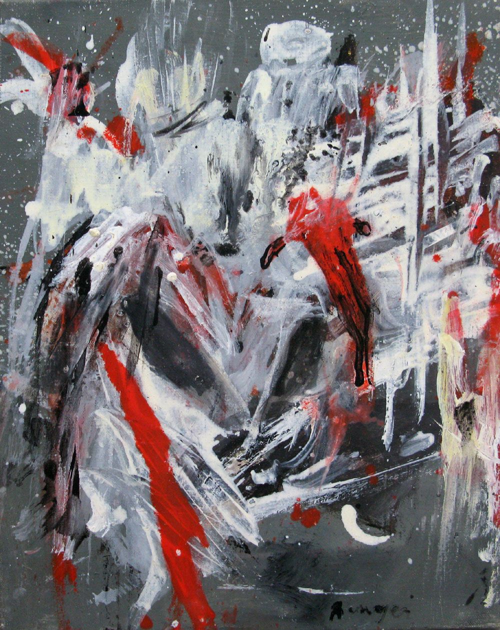 Tableau abstrait petit format gris et jaune SANS TITRE – RINGER HERVE – 41 × 33 cm