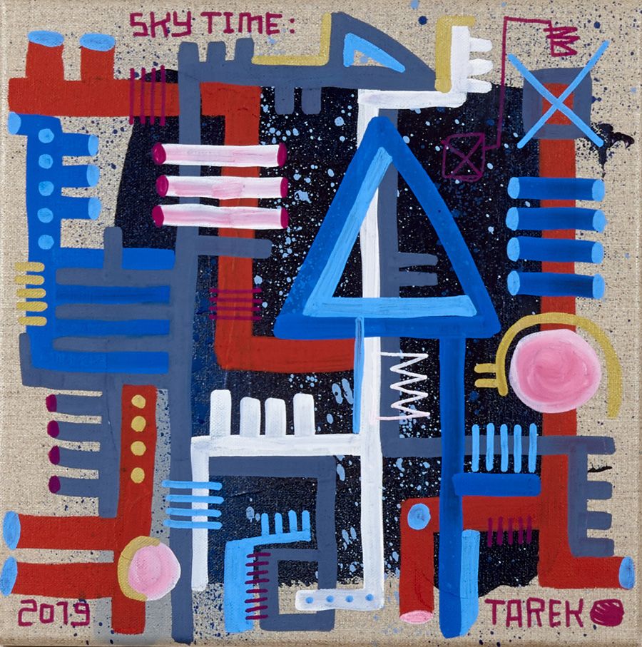 Tableau abstrait petit format SKY TIME – TAREK – 30 × 30 cm