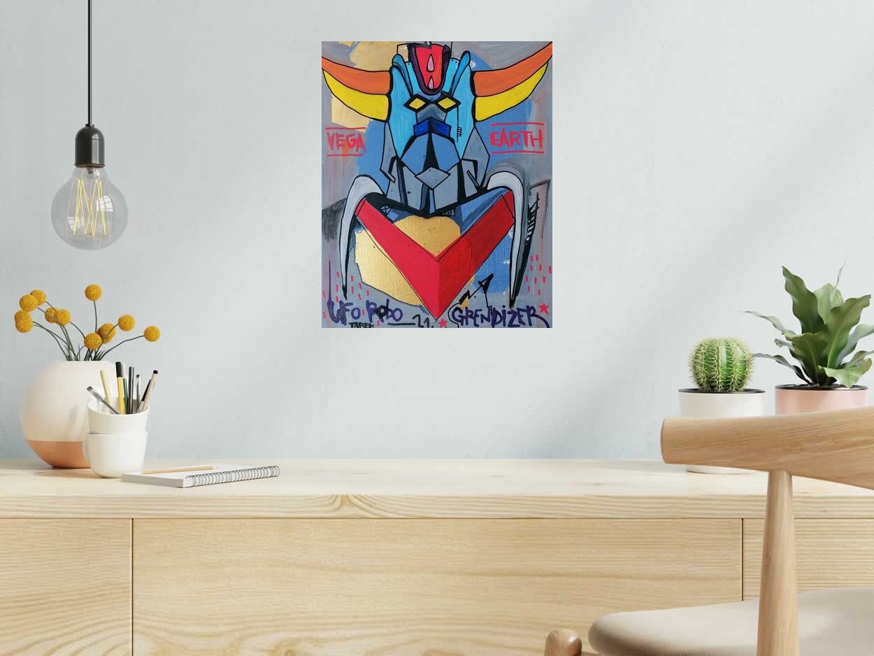 Tableau UFO ROBO GRENDIZER de TAREK dans un intérieur – 33 × 41 cm