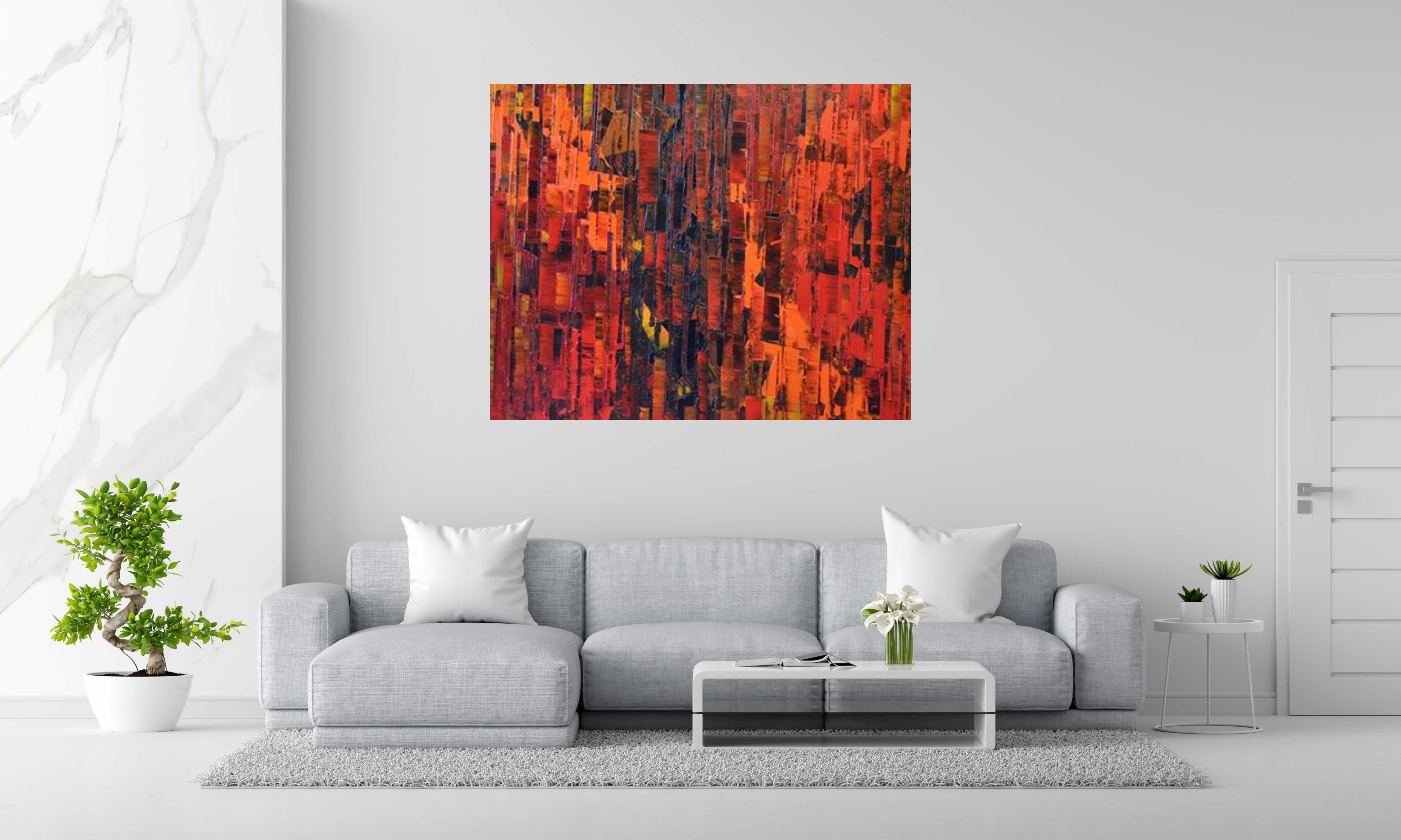 Tableau PEINTURE 01-2023-08 de ALAIN BECANNE dans un intérieur – 120 × 150 cm
