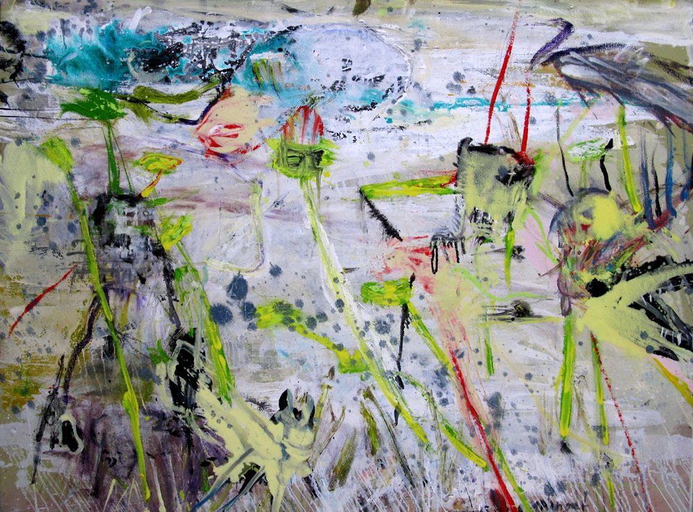 Tableau abstrait très grand format jaune SANS TITRE – RINGER HERVE – 146 × 114 cm
