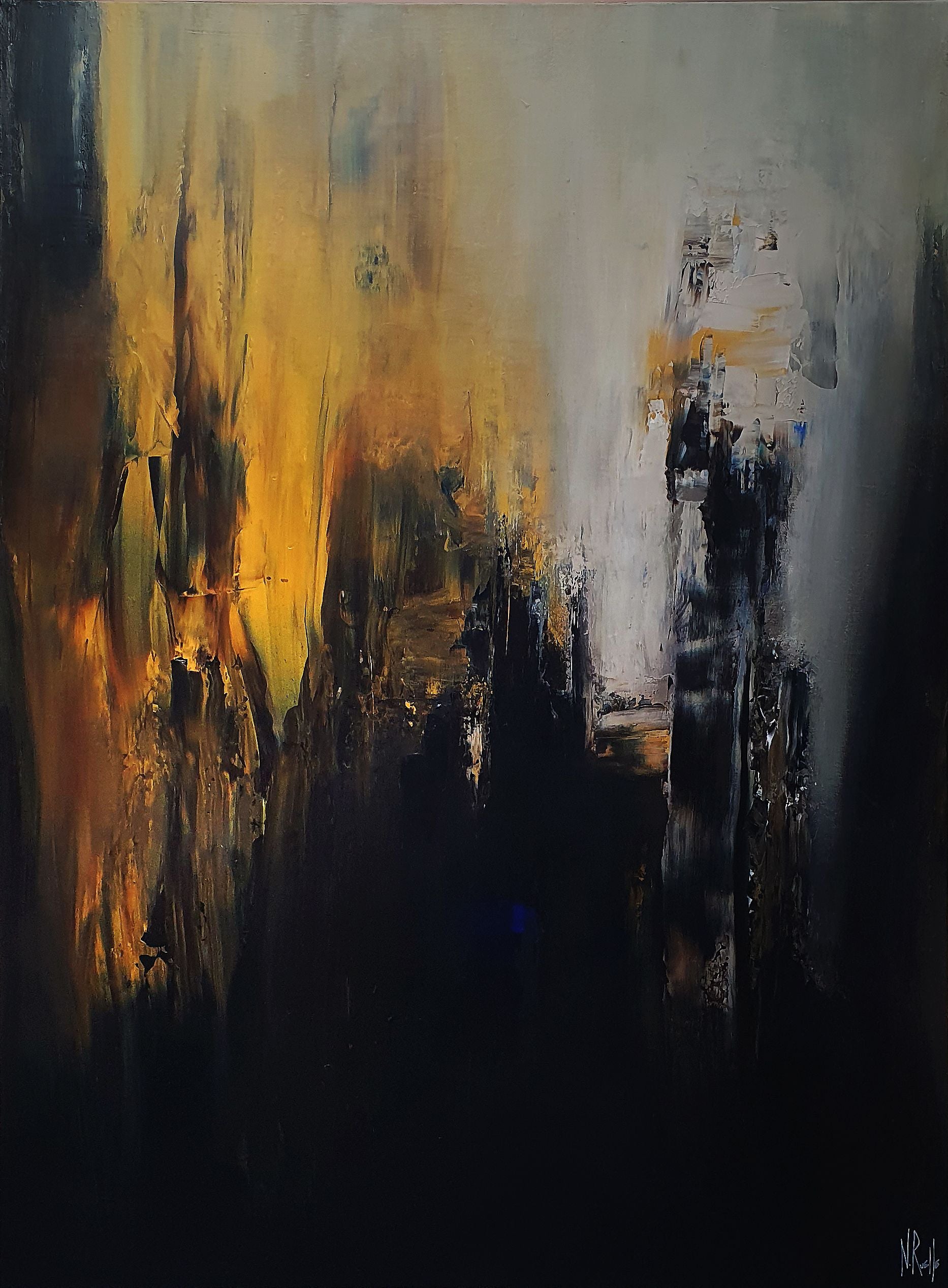 Tableau abstrait très grand format FIRELAND – RUELLE NICOLAS – 97 × 130 cm