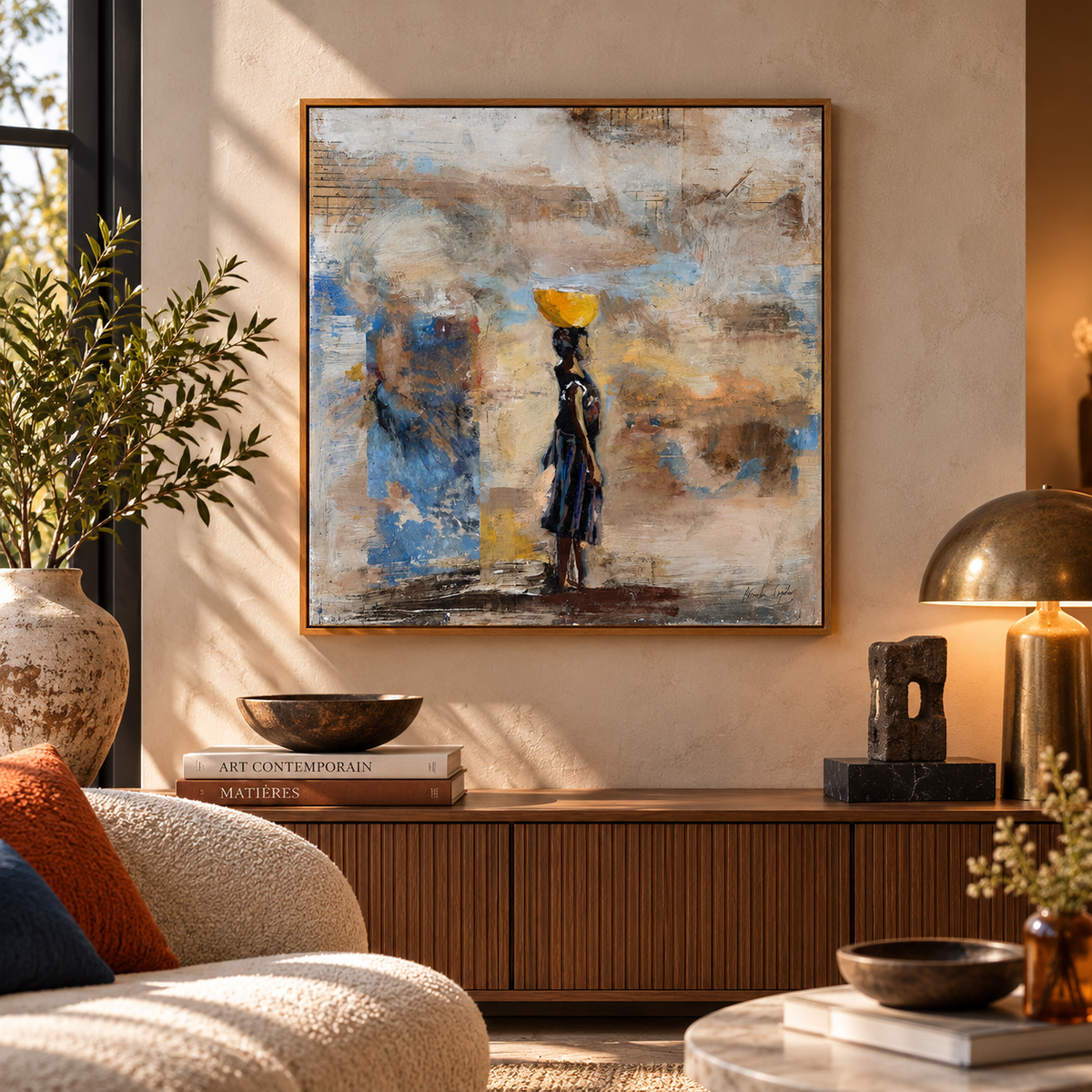 Tableau Niña Agua de ARANCHA TEJEDOR dans un intérieur – 60 × 60 cm