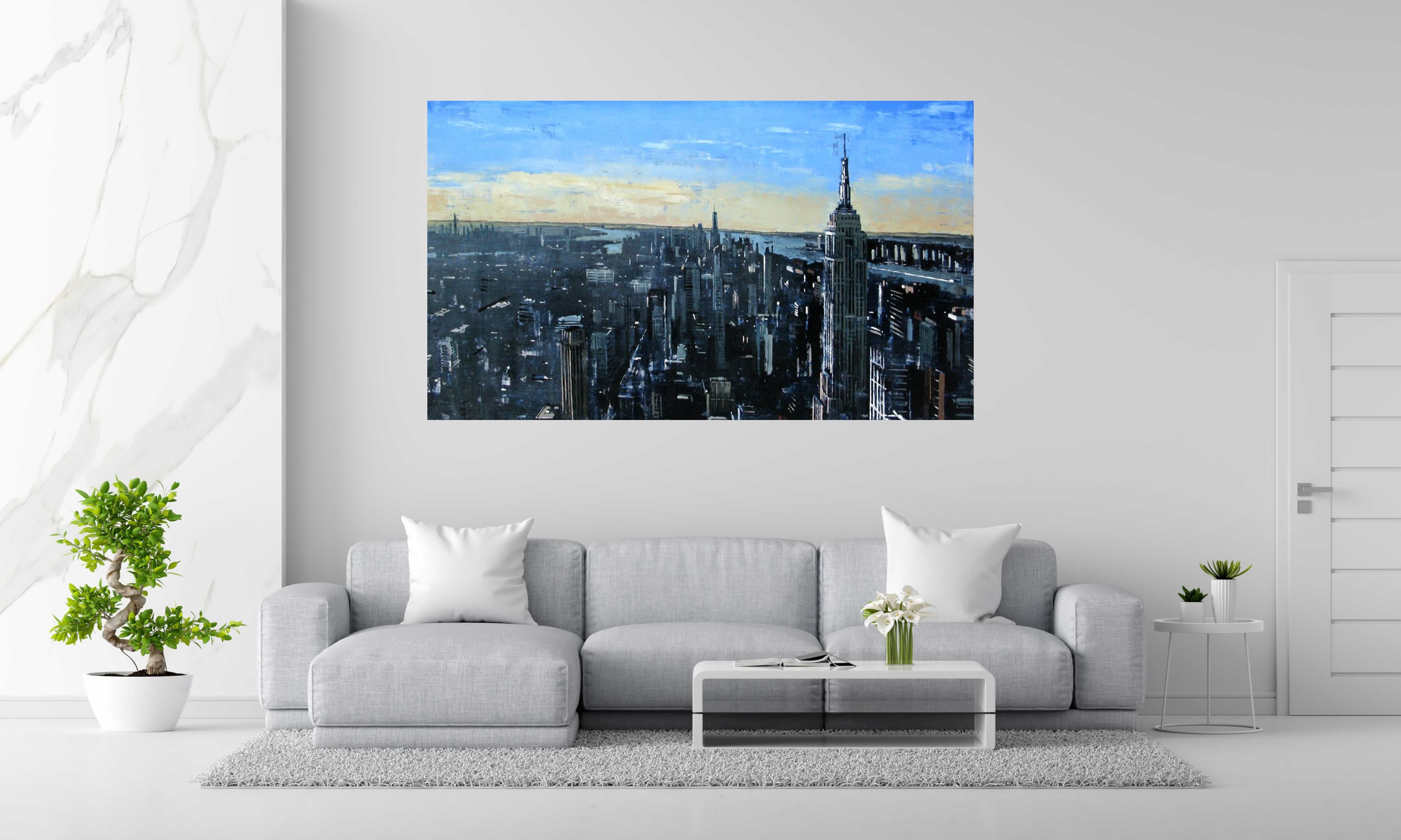 Tableau Empire State View de ADRIEN FAVEAU dans un intérieur – 195 × 114 cm