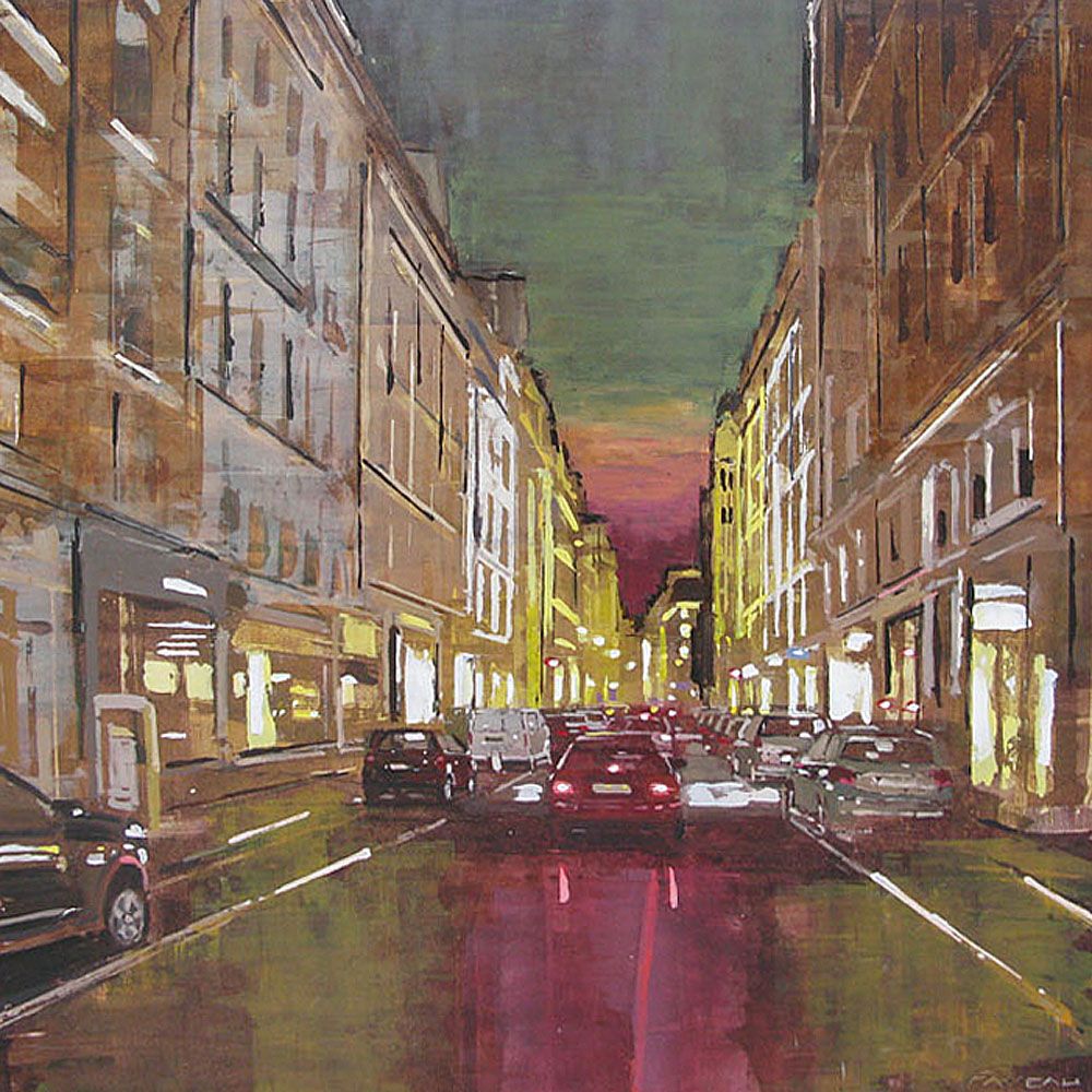 Tableau figuratif format xxl creme et violet RUE ST HONORÉ – ADRIEN FAVEAU – 80 × 80 cm