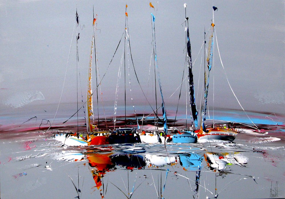 Tableau figuratif format xxl gris MARINE ABSTRAITE 97 – F. BOUTET – 116 × 81 cm