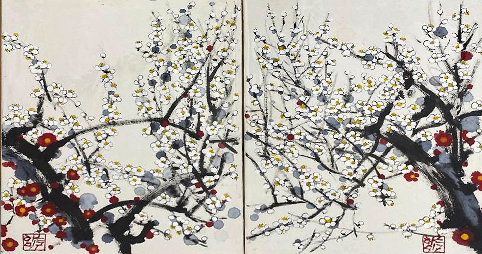 Tableau figuratif format xxl Dyptique - Discrète – JEONG MIN LEE – 100 × 65 cm